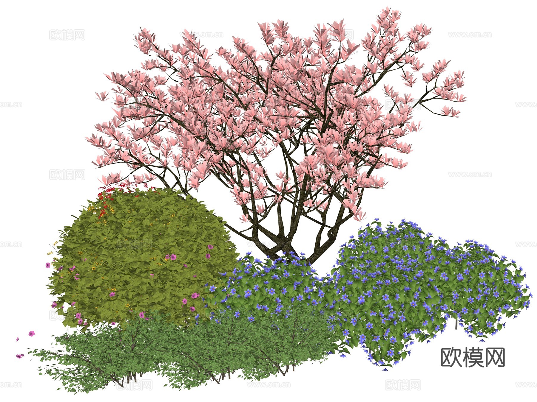 现代庭院植物堆景观su模型