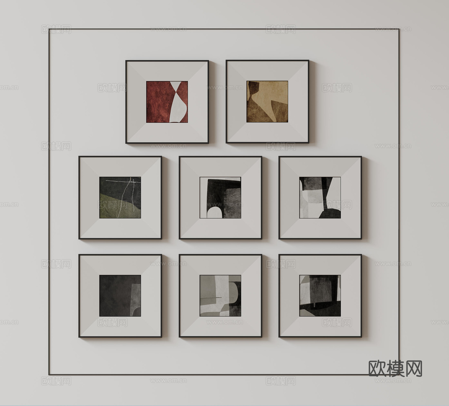 现代极简挂画 侘寂中古风挂画 奶油风装饰画 意式挂画 黑白灰su模型