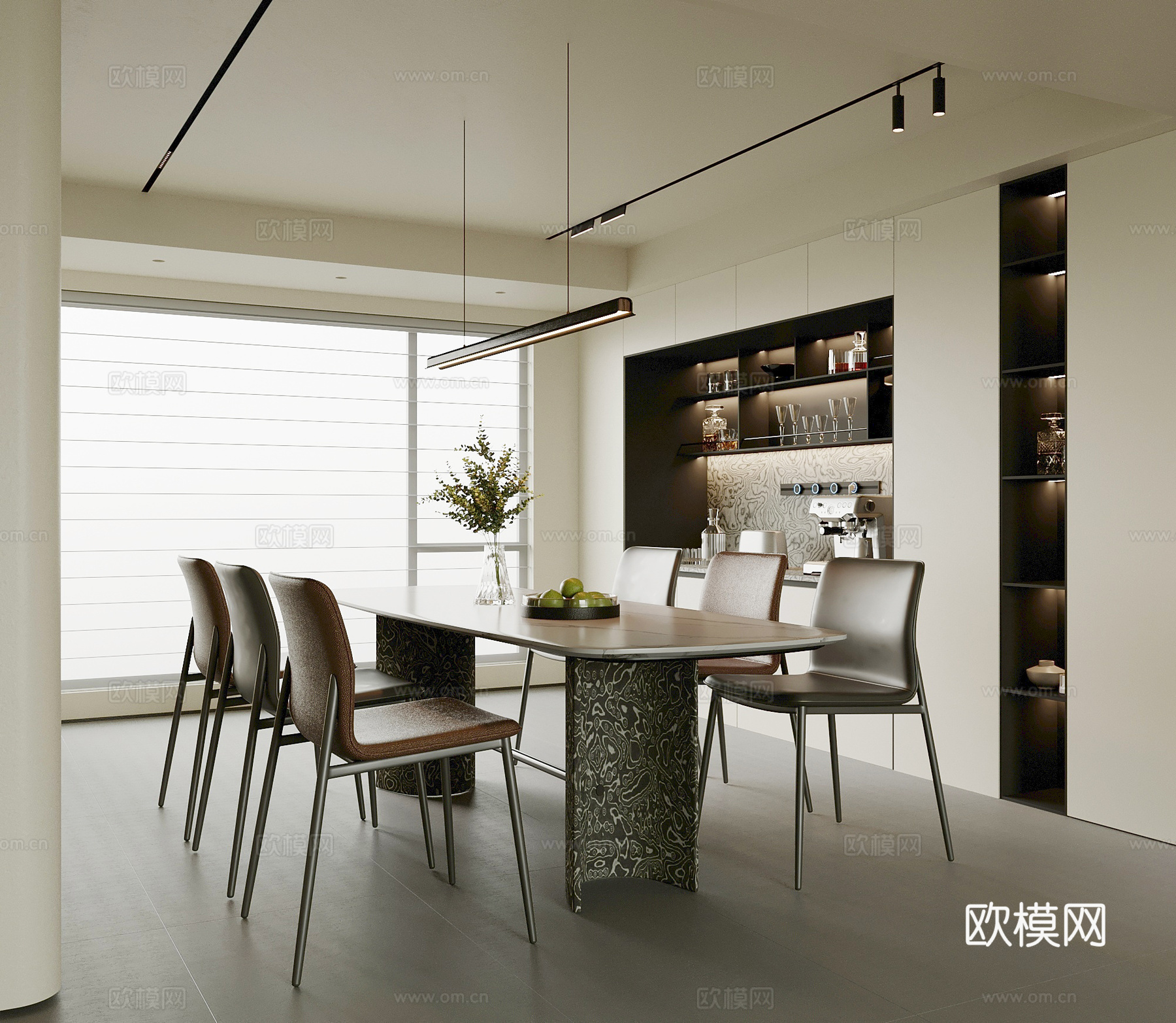 现代餐厅 酒柜 餐桌椅su模型