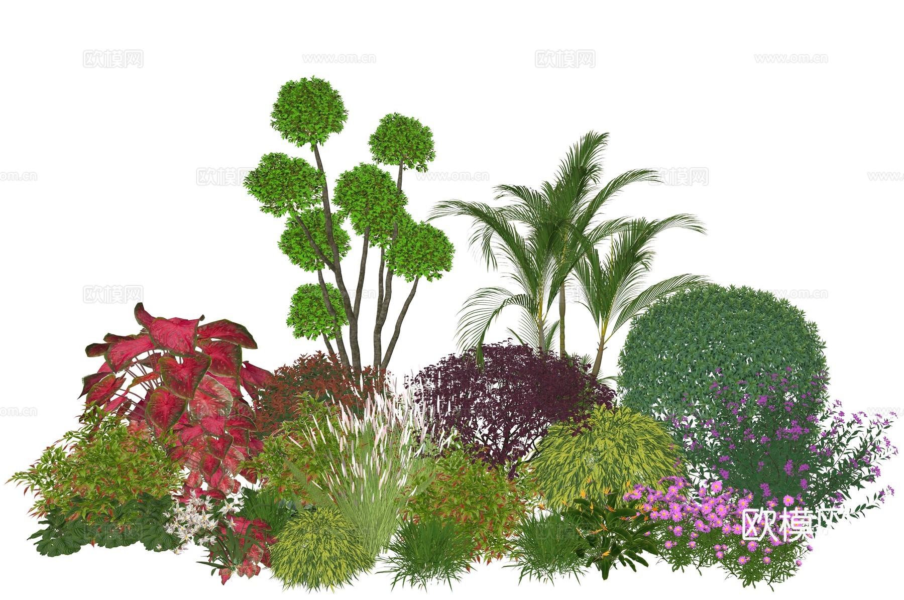 现代植物堆景观组合su模型