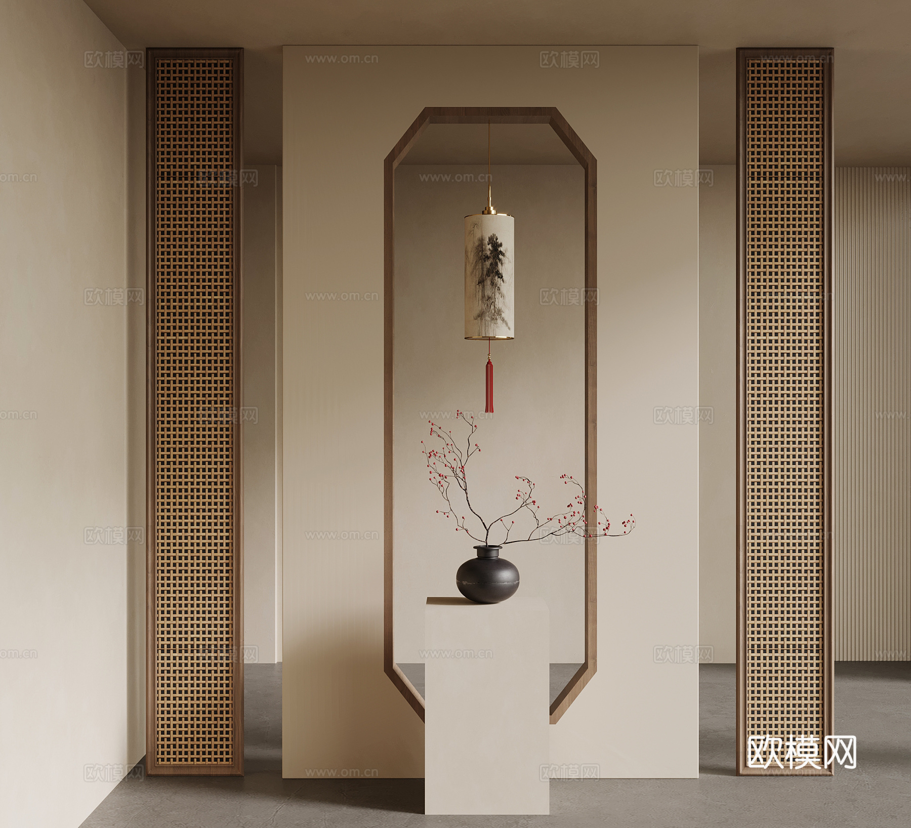 新中式玄关 入户装饰性玄关su模型