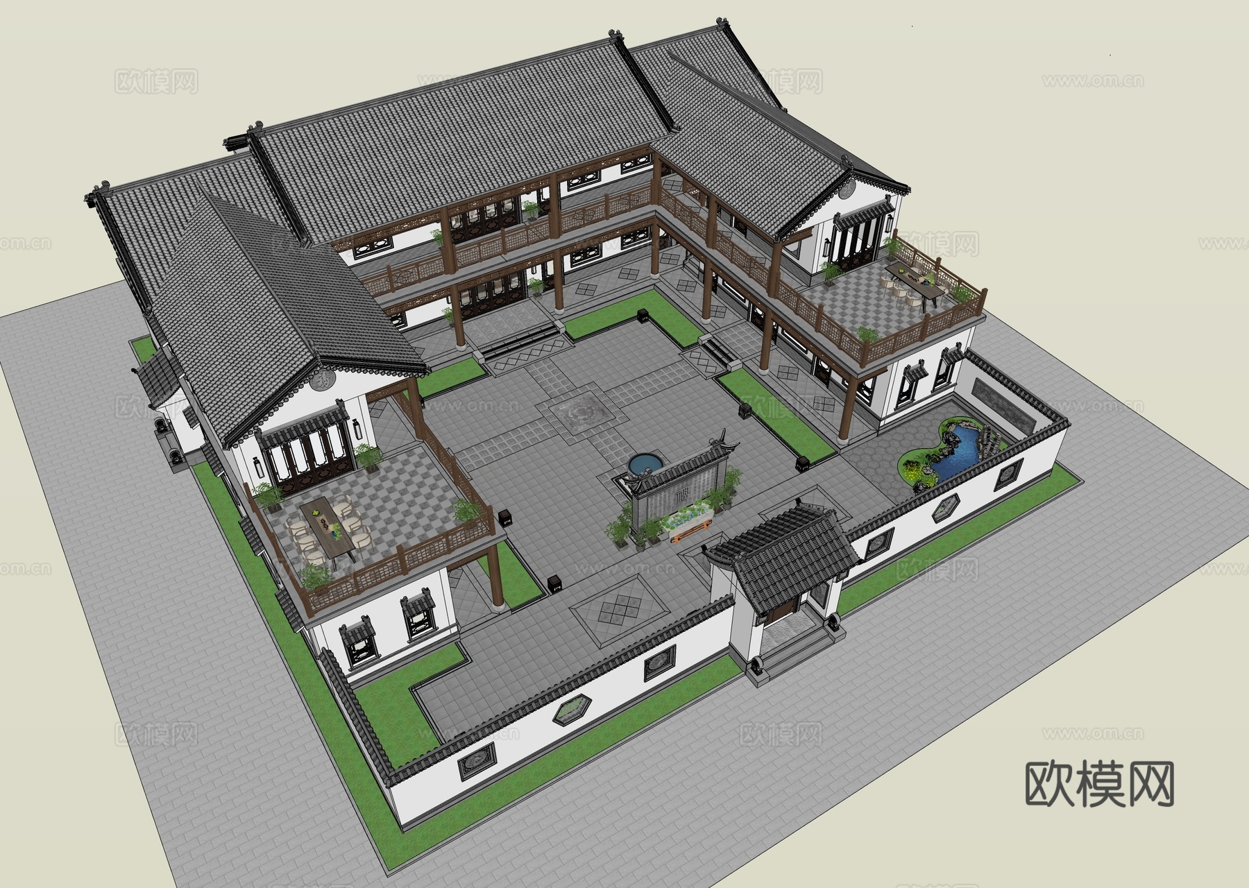 新中式乡村民房 民宿建筑su模型