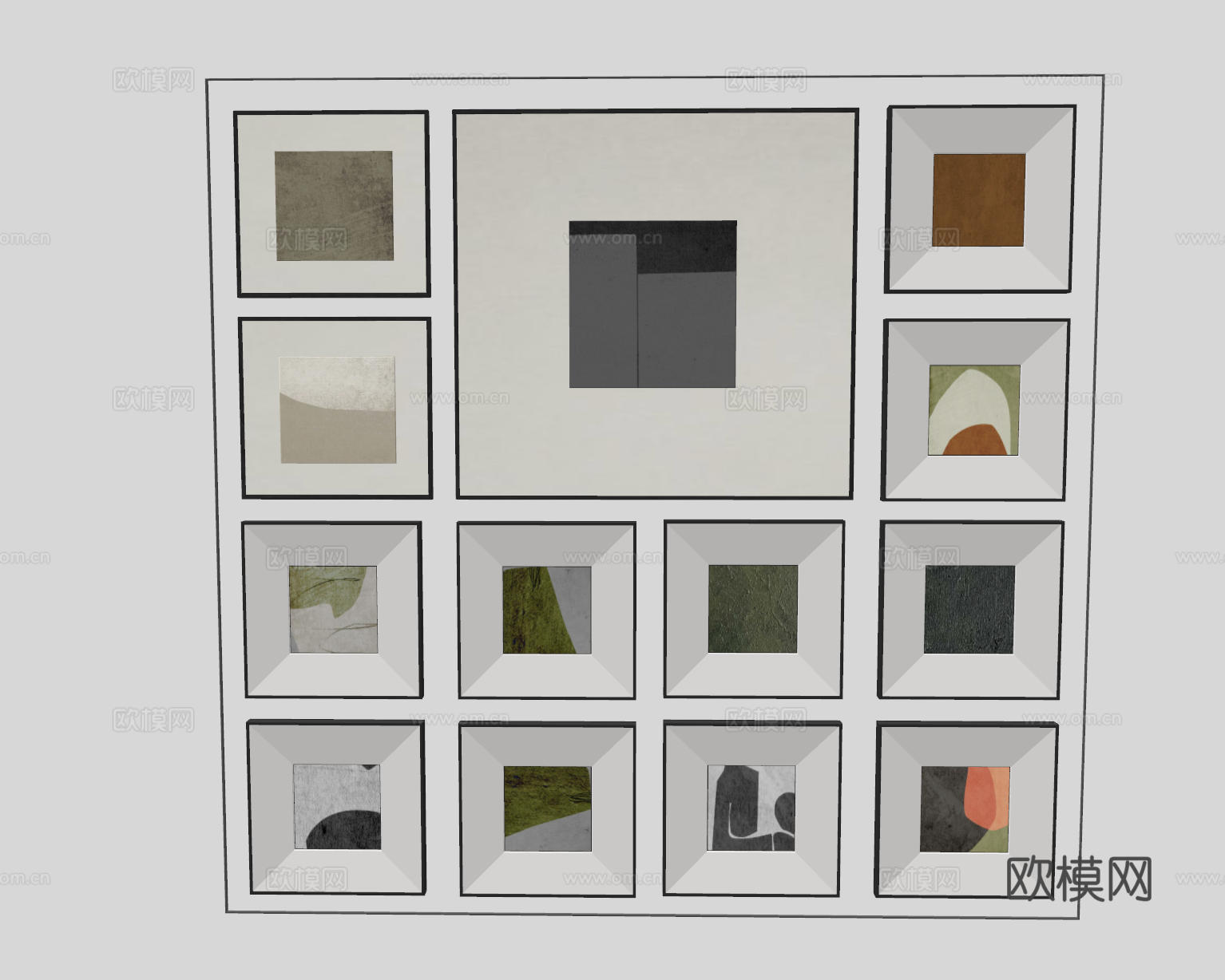 现代极简挂画 侘寂中古风挂画 奶油风装饰画 意式挂画 黑白灰su模型