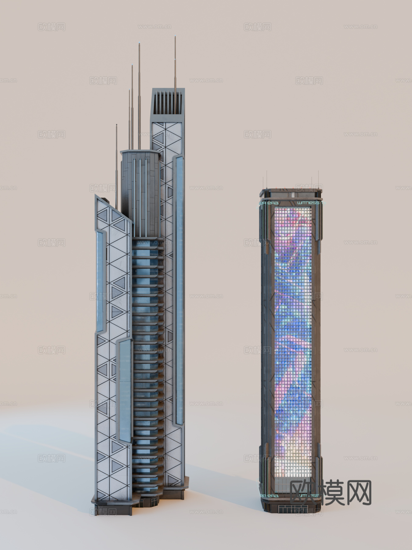 赛博朋克建筑 科幻建筑 商业街建筑 工业建筑 城市街道建筑su模型