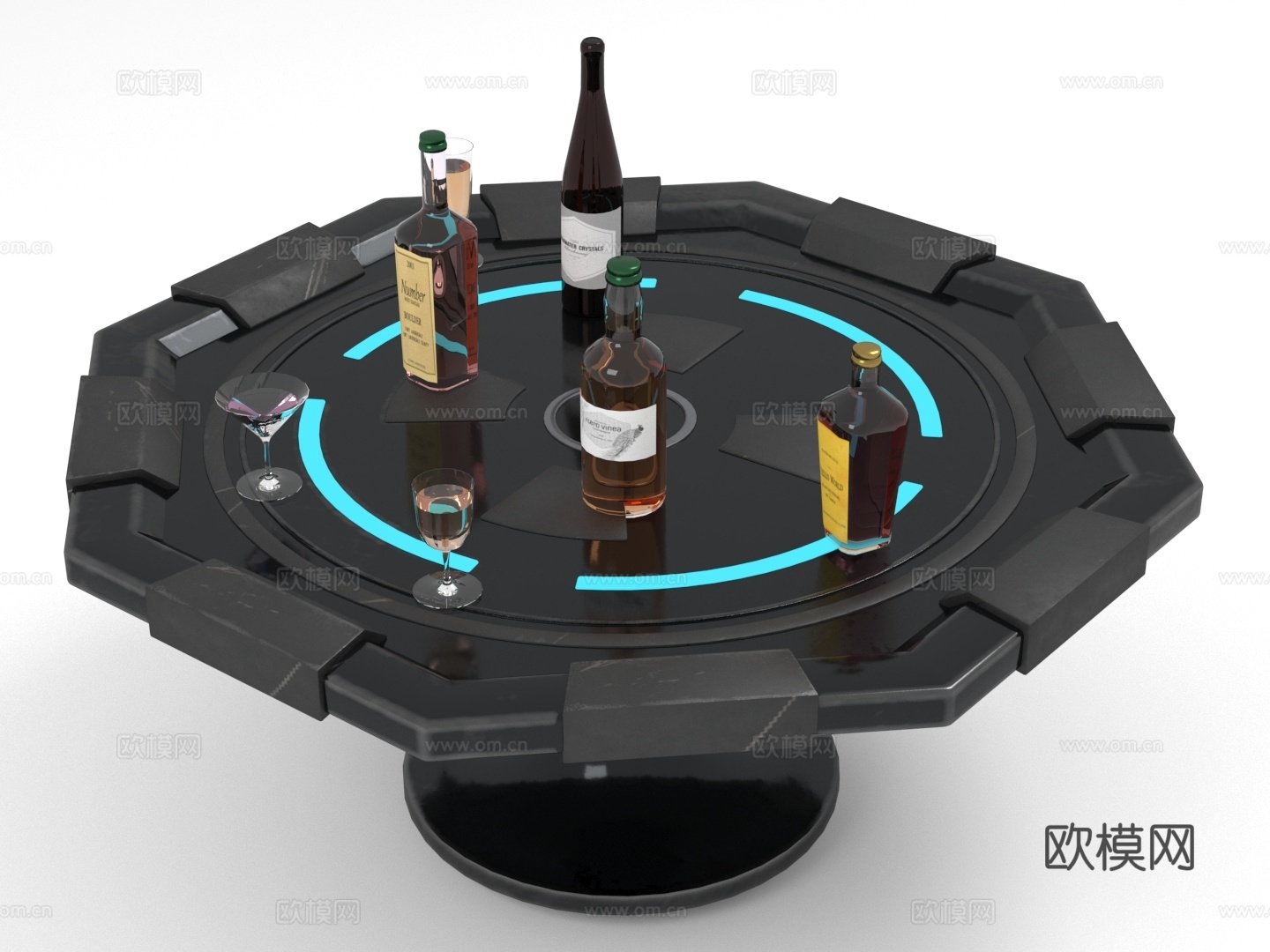 旋转吧台 智能酒架 多功能酒桌 酒吧展示台 现代酒柜3d模型下载（渲染图1）