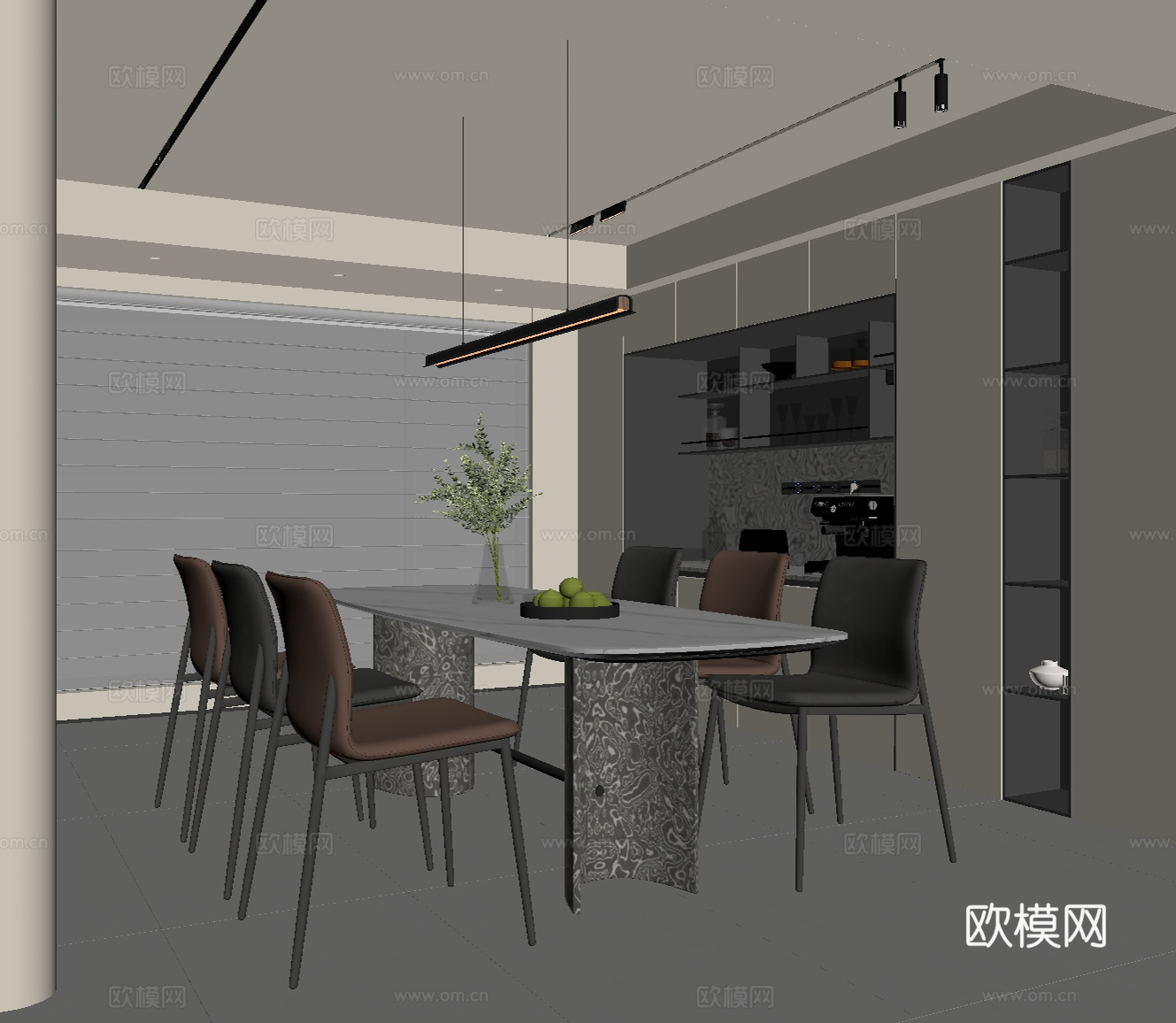 现代餐厅 酒柜 餐桌椅su模型