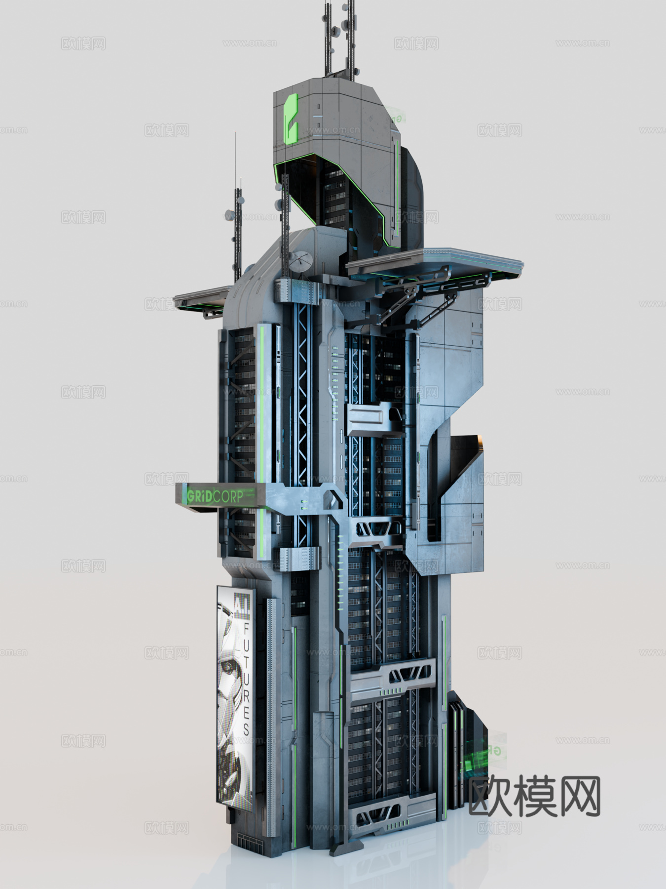 赛博朋克建筑 科幻建筑 商业街建筑 工业建筑 城市街道建筑su模型