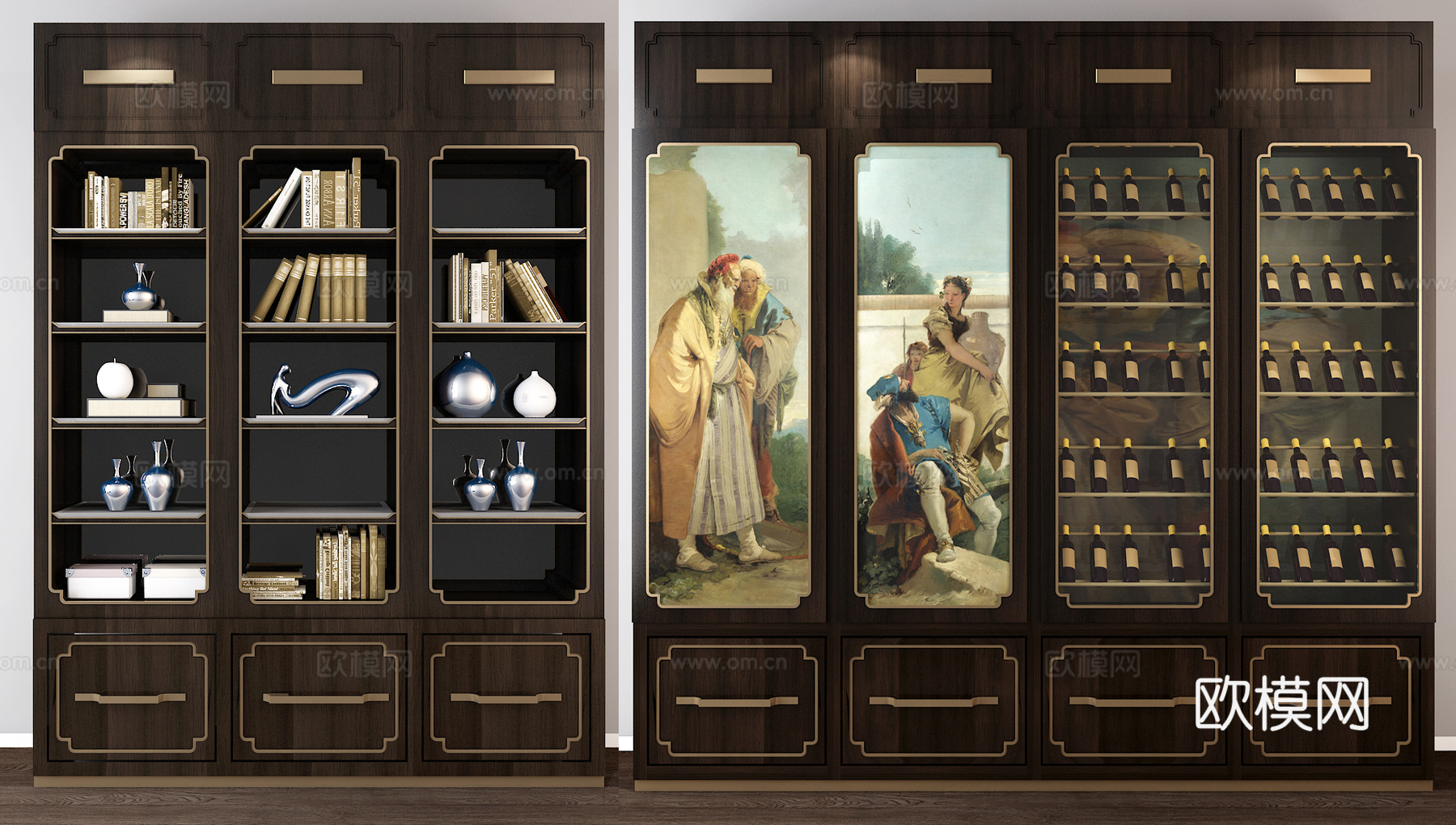 欧式古典欧式酒柜 装饰柜 书柜 摆件3d模型下载