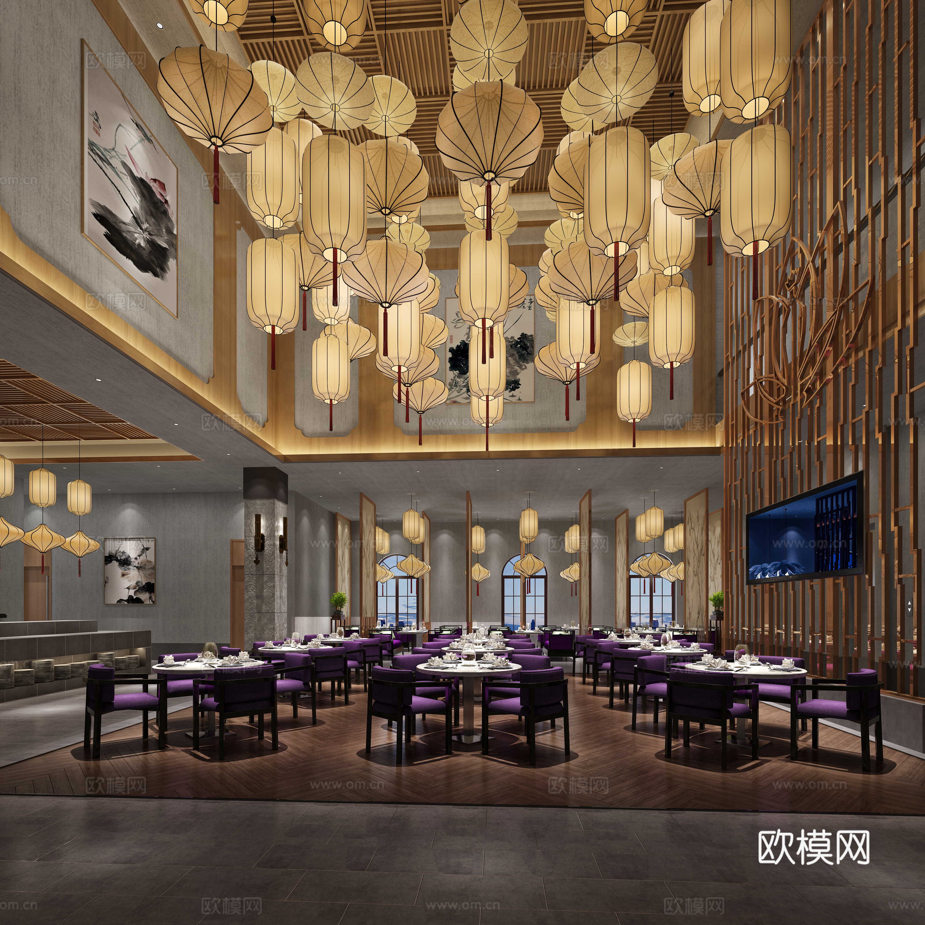新中式自助餐火锅店 主题餐厅 包厢工业风3d模型下载
