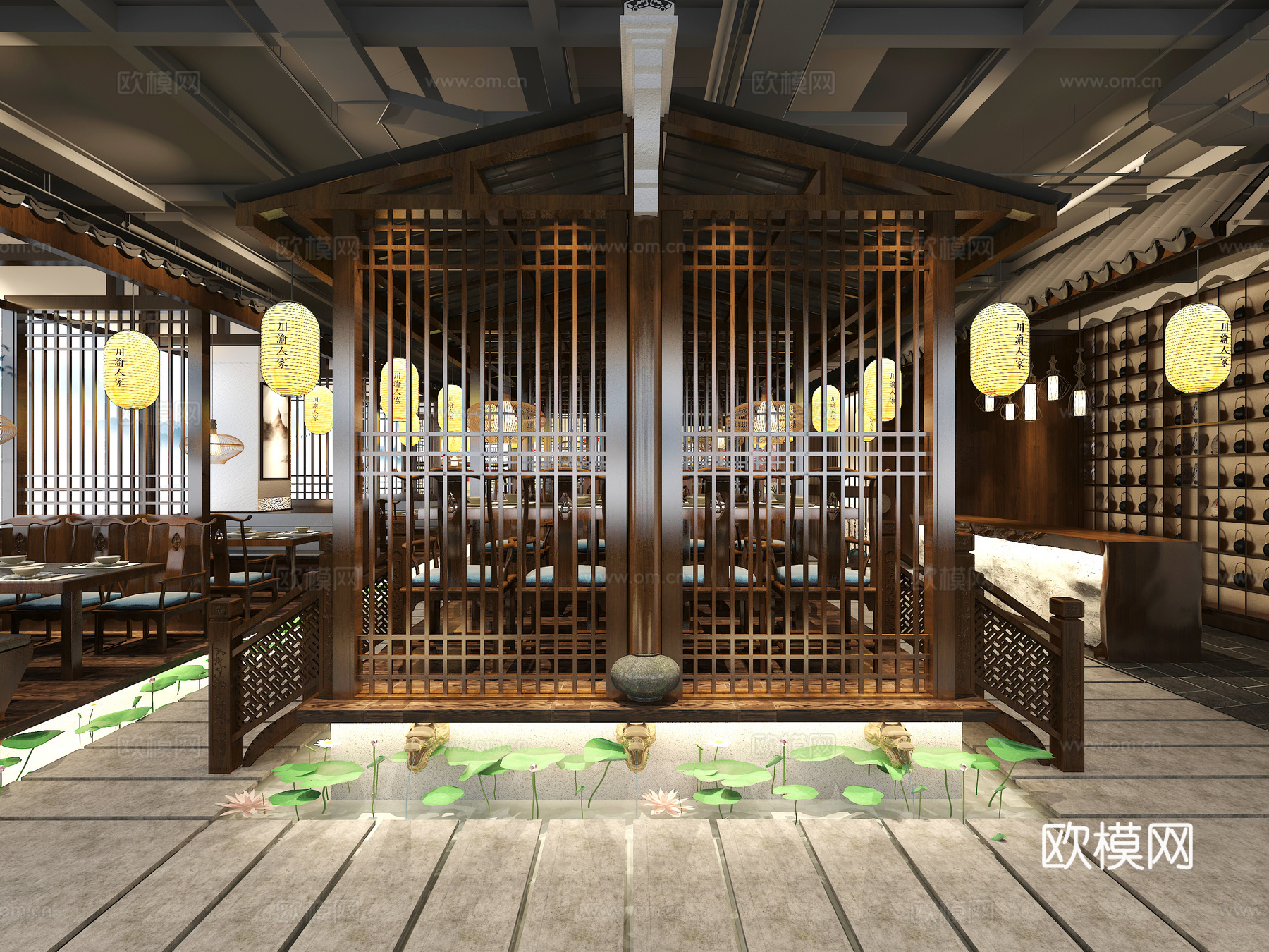 新中式中餐厅火锅店屋檐3d模型下载