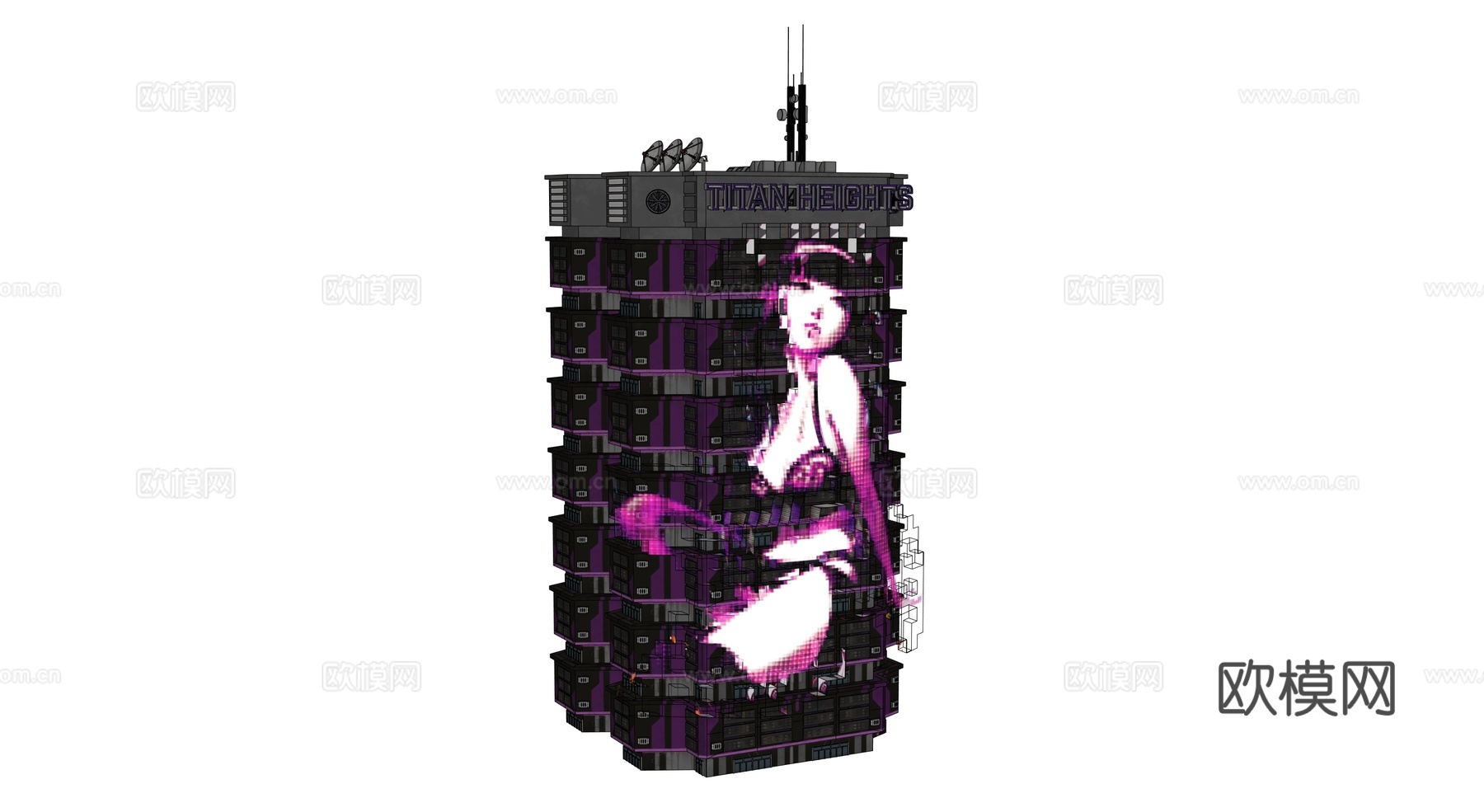 赛博朋克建筑 科幻建筑 商业街建筑 工业建筑 城市街道建筑su模型