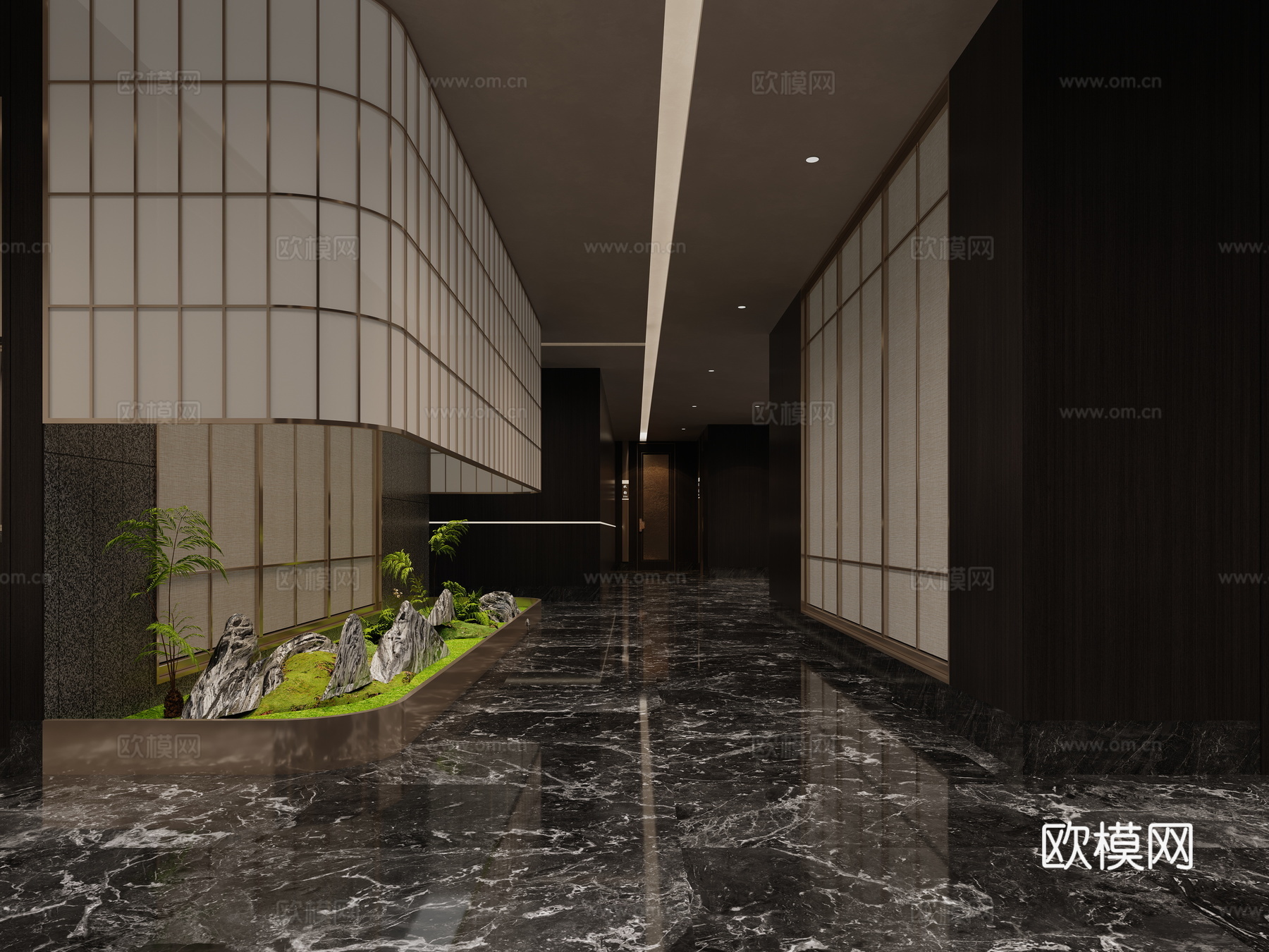 新中式过道餐厅过道景观造景3d模型下载（渲染图3）