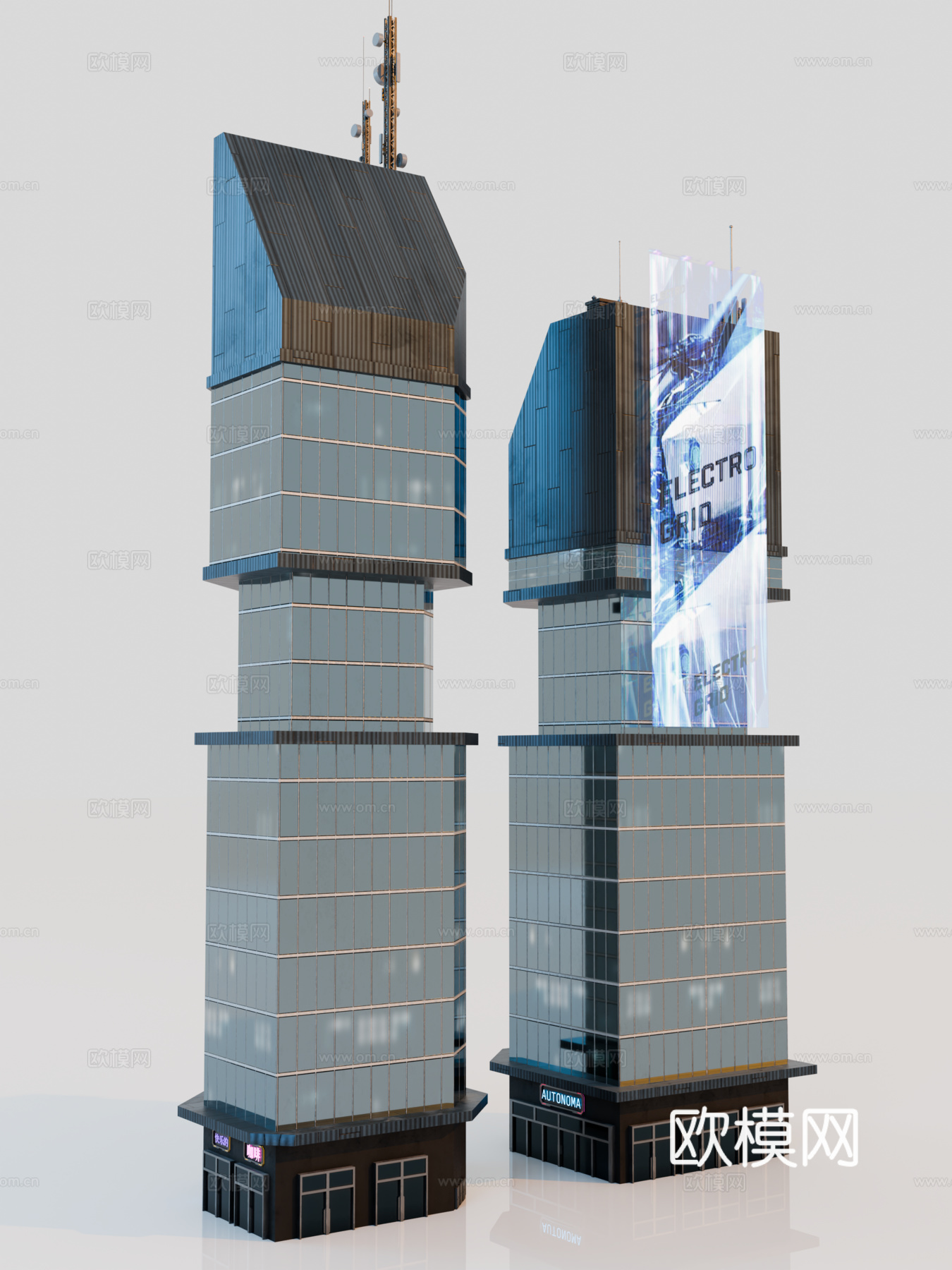 赛博朋克建筑 科幻建筑 商业街建筑 工业建筑 城市街道建筑su模型