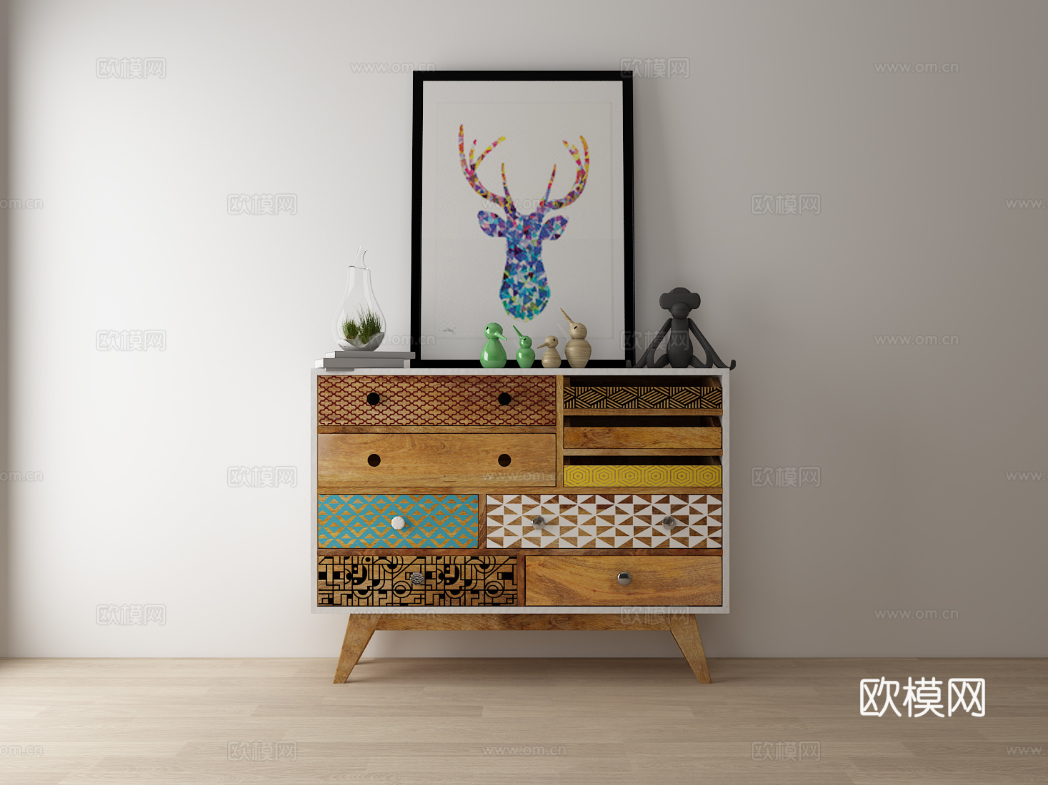 北欧现代 玄关柜 边柜 装饰柜 置物柜餐边柜 挂画 装饰3d模型下载（渲染图2）