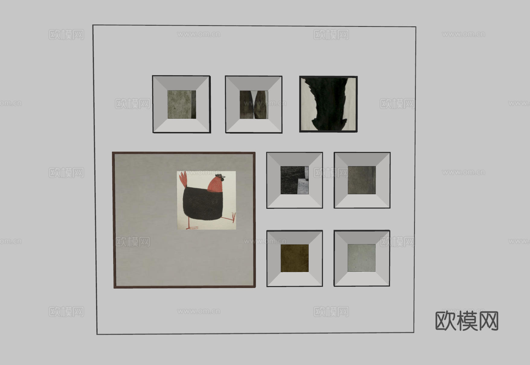 现代极简挂画 侘寂中古风挂画 奶油风装饰画 意式挂画 黑白灰su模型