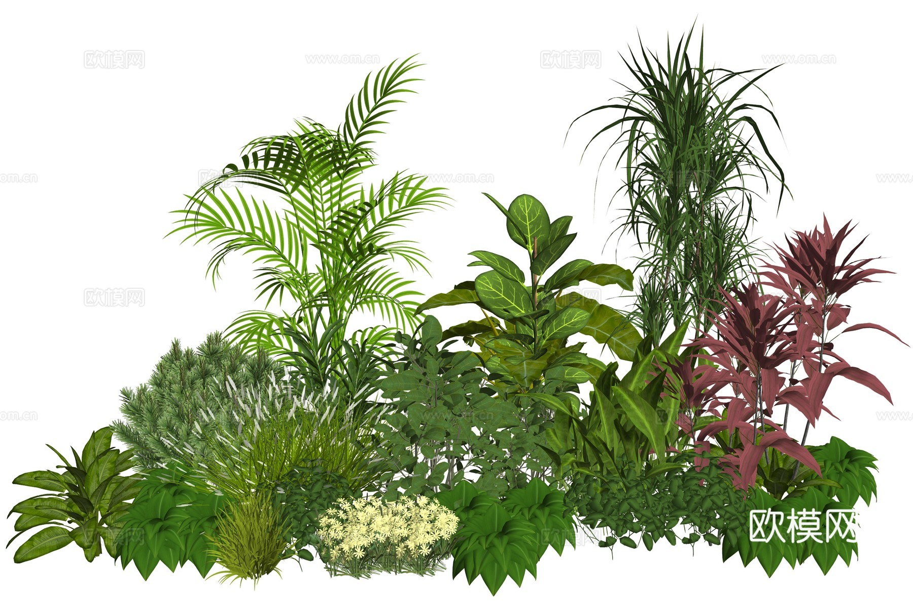 现代庭院植物堆景观su模型