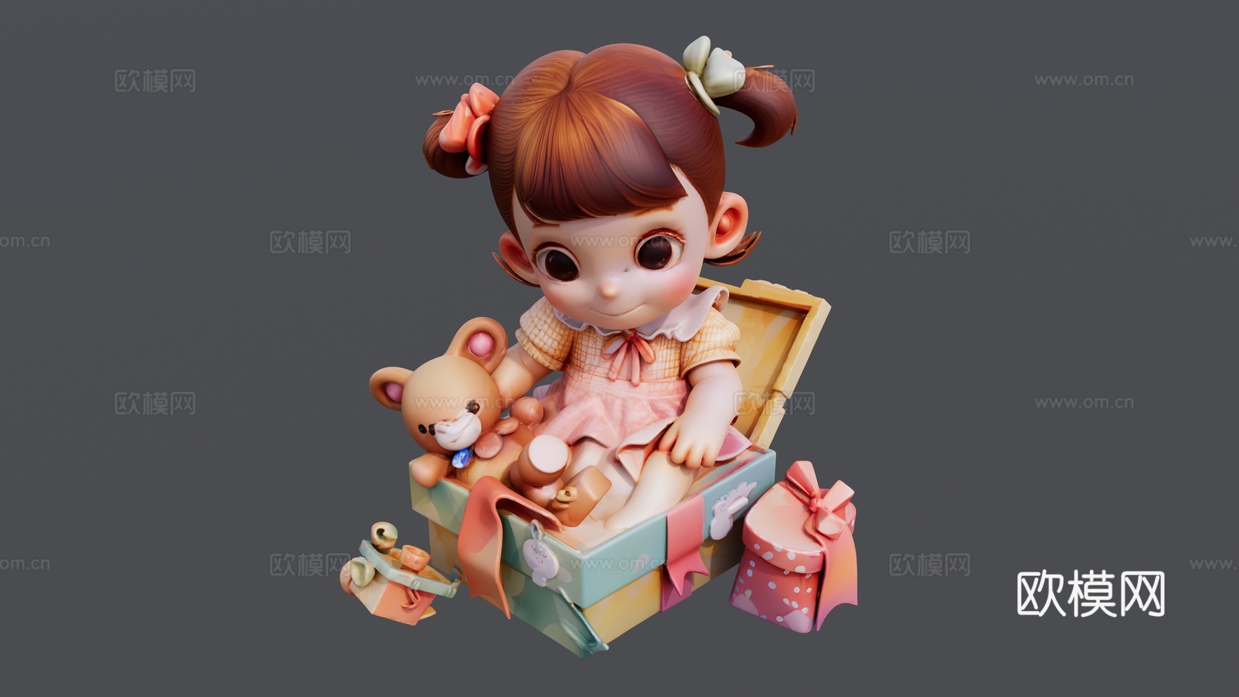 坐在礼盒里的小女孩su模型