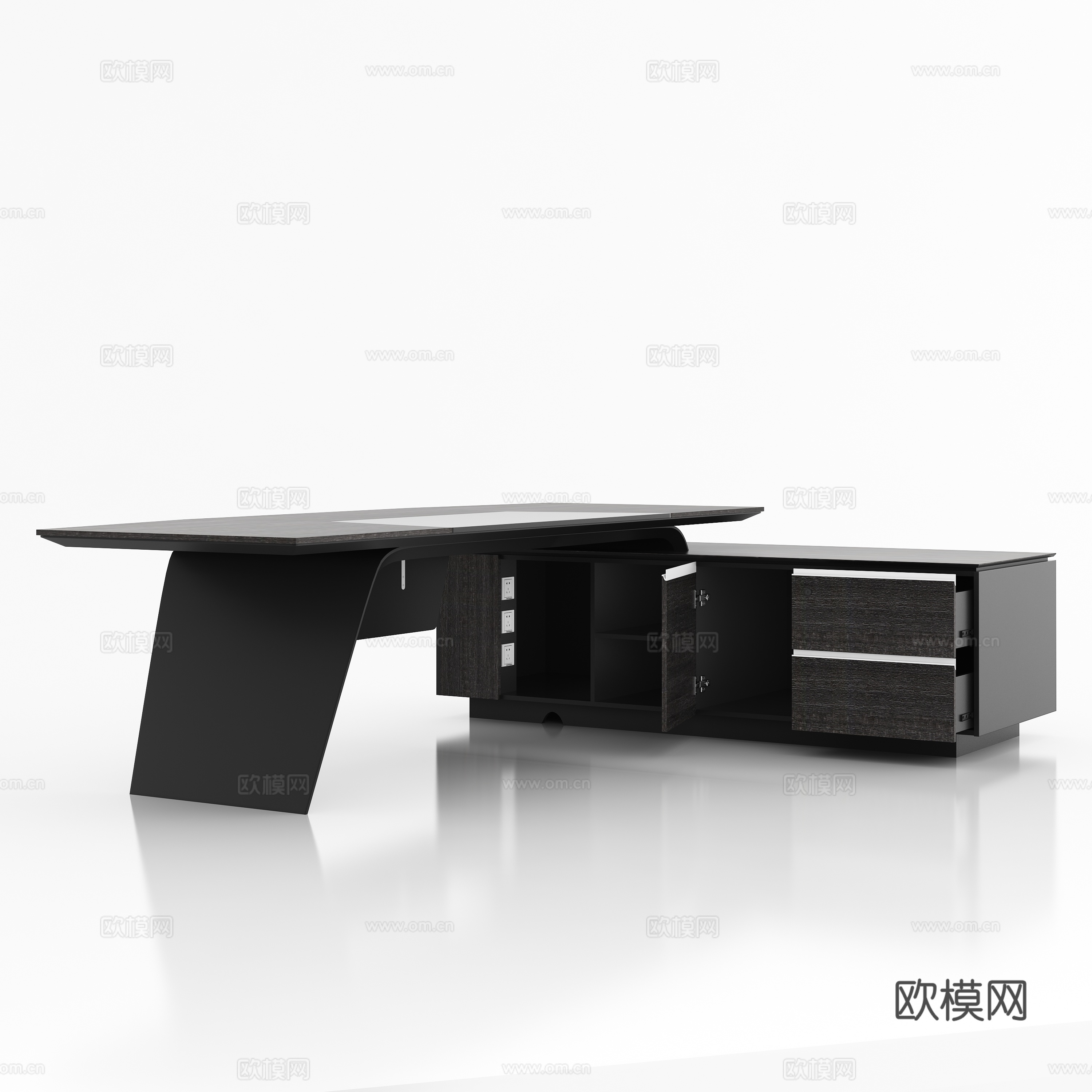 现代办公室 深色木纹老板桌 经理桌 主管桌白底图3d模型
