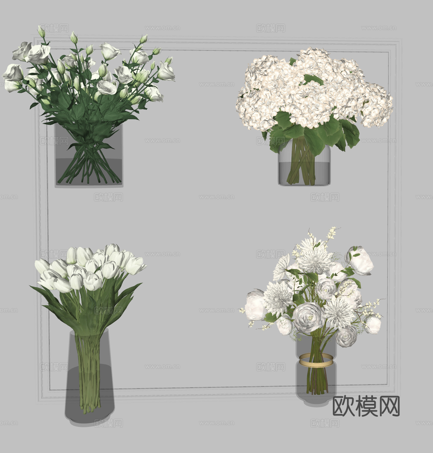 现代花瓶花艺 摆件组合su模型