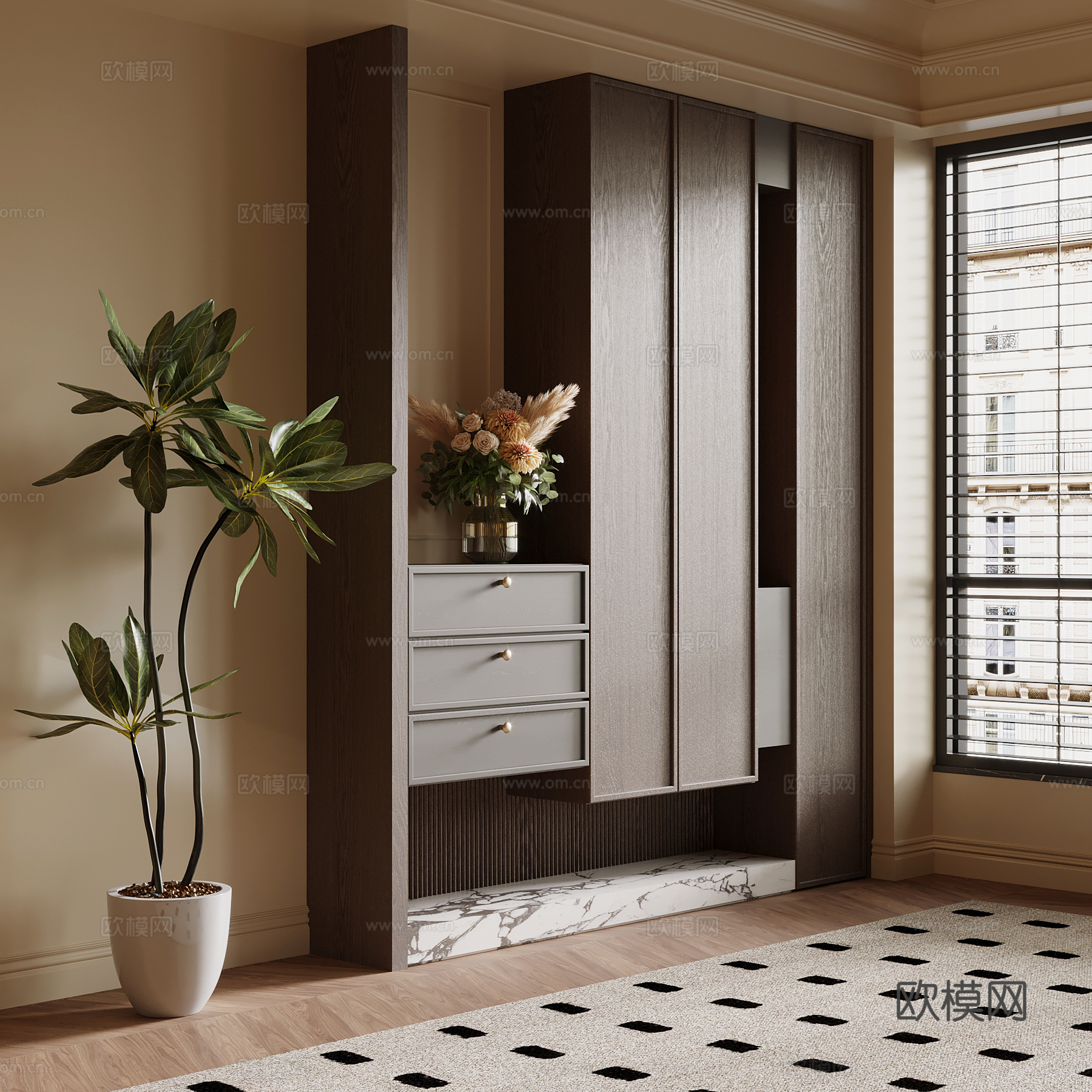 中古风鞋柜 入户鞋柜3d模型下载