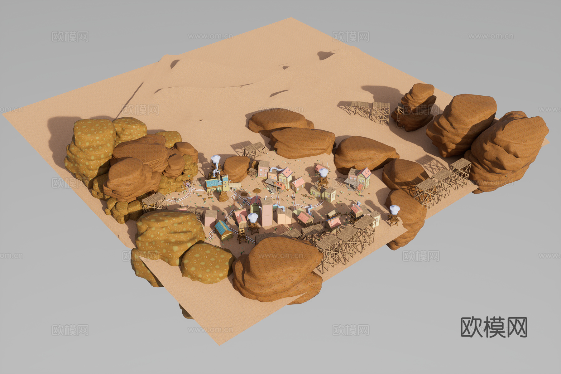 漫画风格沙漠城镇3d模型下载（渲染图2）