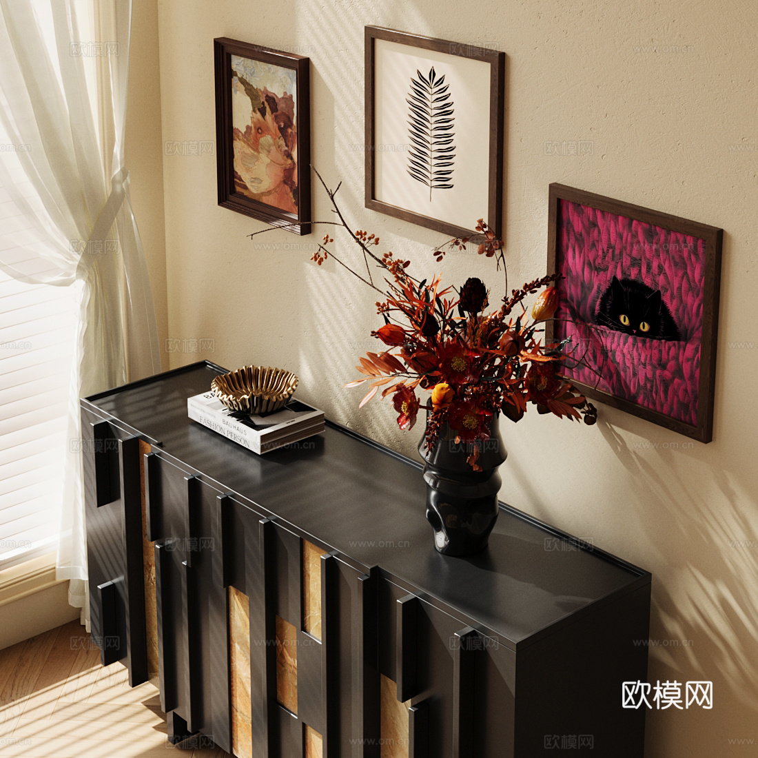 法式复古斗柜 复古风玄关柜 装饰柜 边柜 中古风餐边柜 花艺su模型
