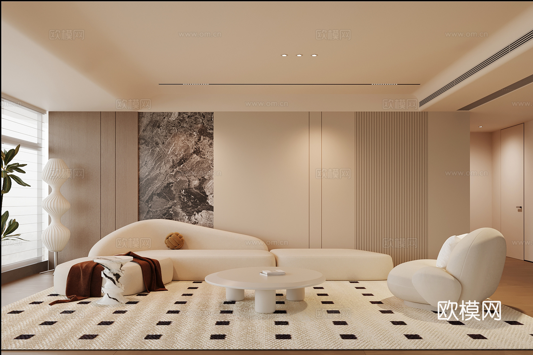 现代客厅 沙发茶几组合su模型