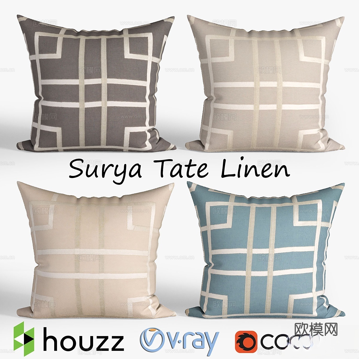 Houzz装饰靠枕，Surya亚麻布套装3d模型下载
