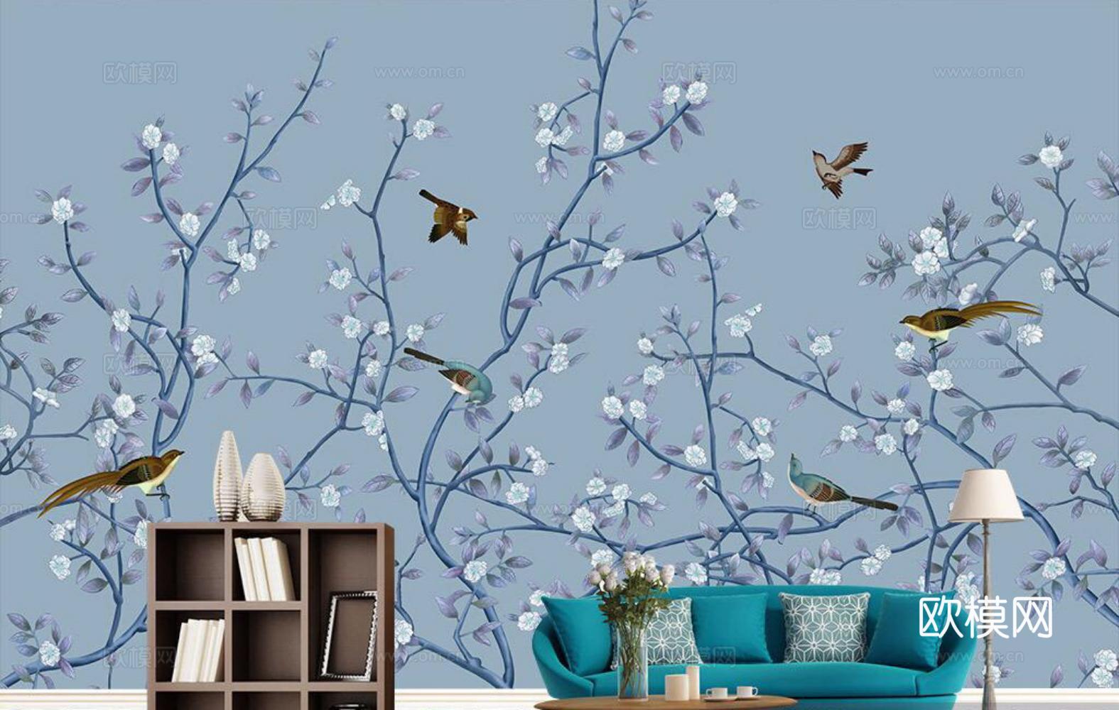 中古美式家居客厅 带动画 中古风壁画下载