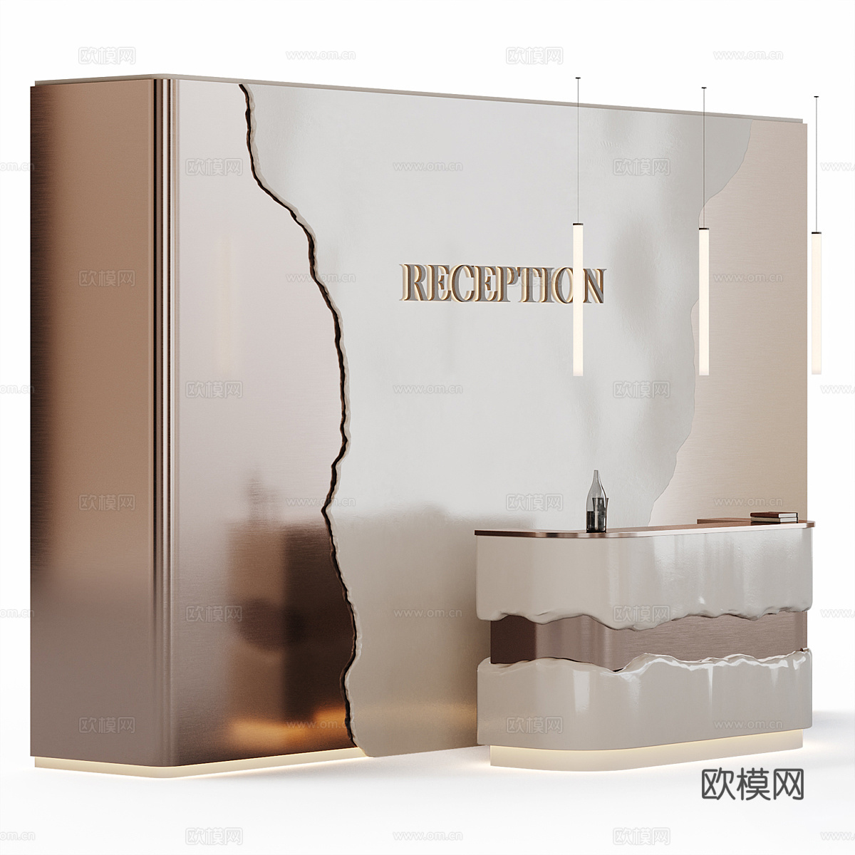 现代轻奢前台 接待台3d模型下载（渲染图1）