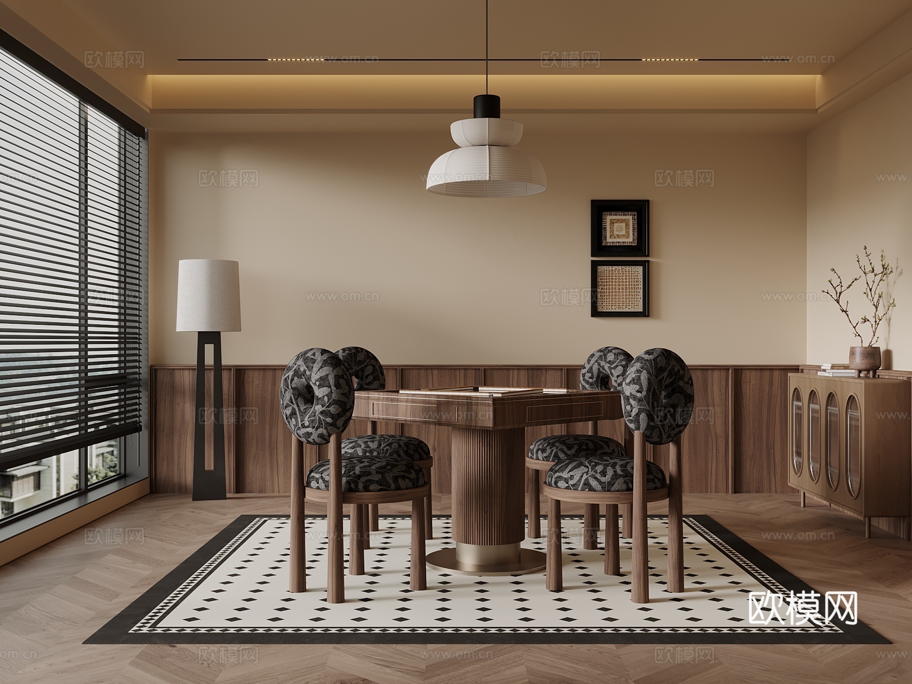 中古风棋牌室 麻将桌3d模型下载