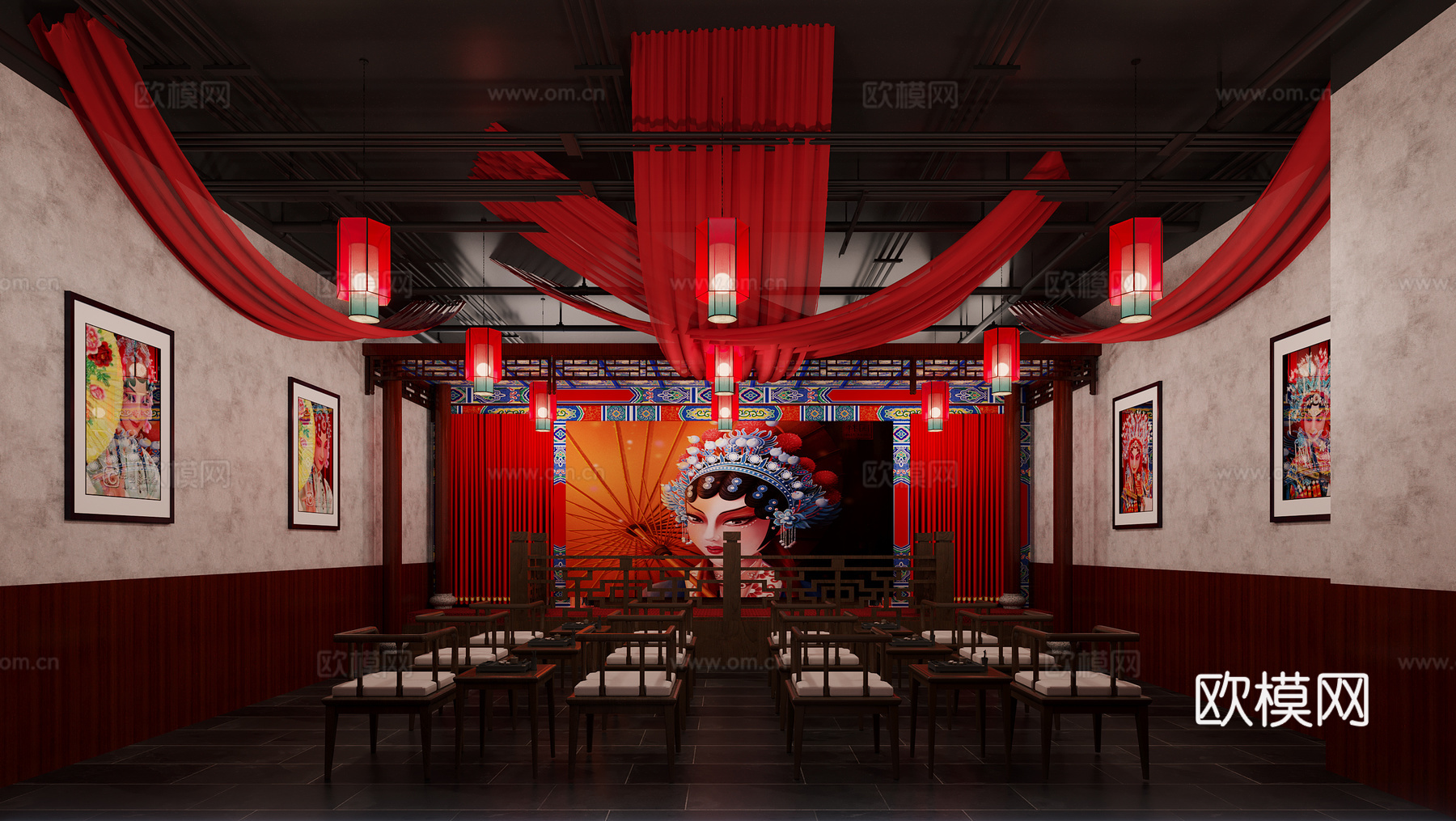 复古闽剧剧场3d模型下载