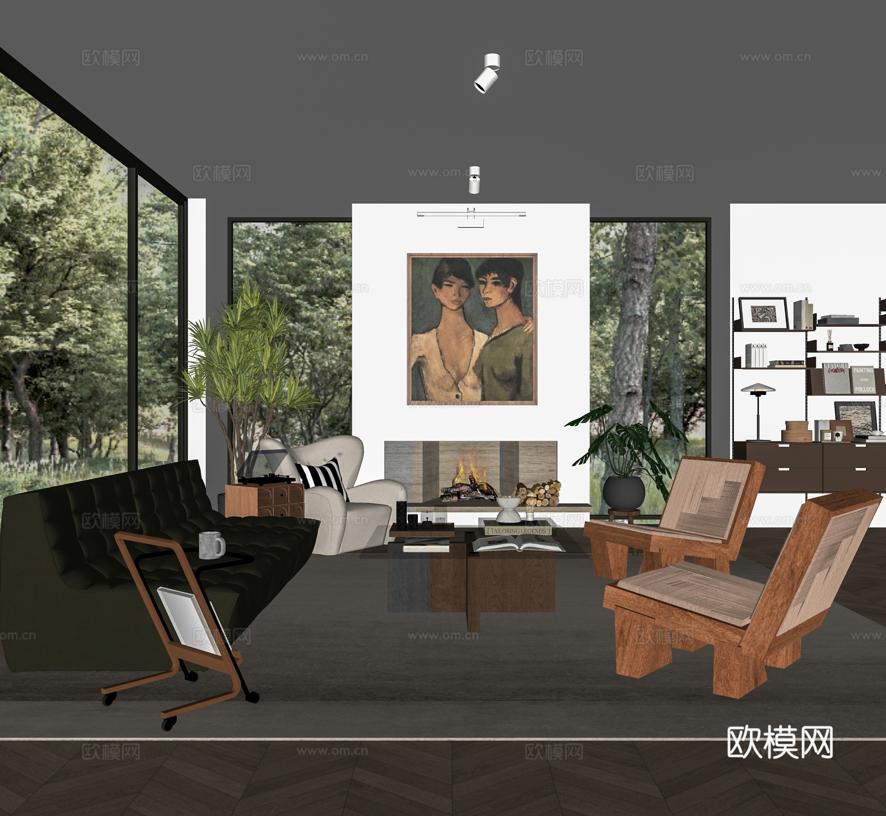 现代文艺风客厅su模型