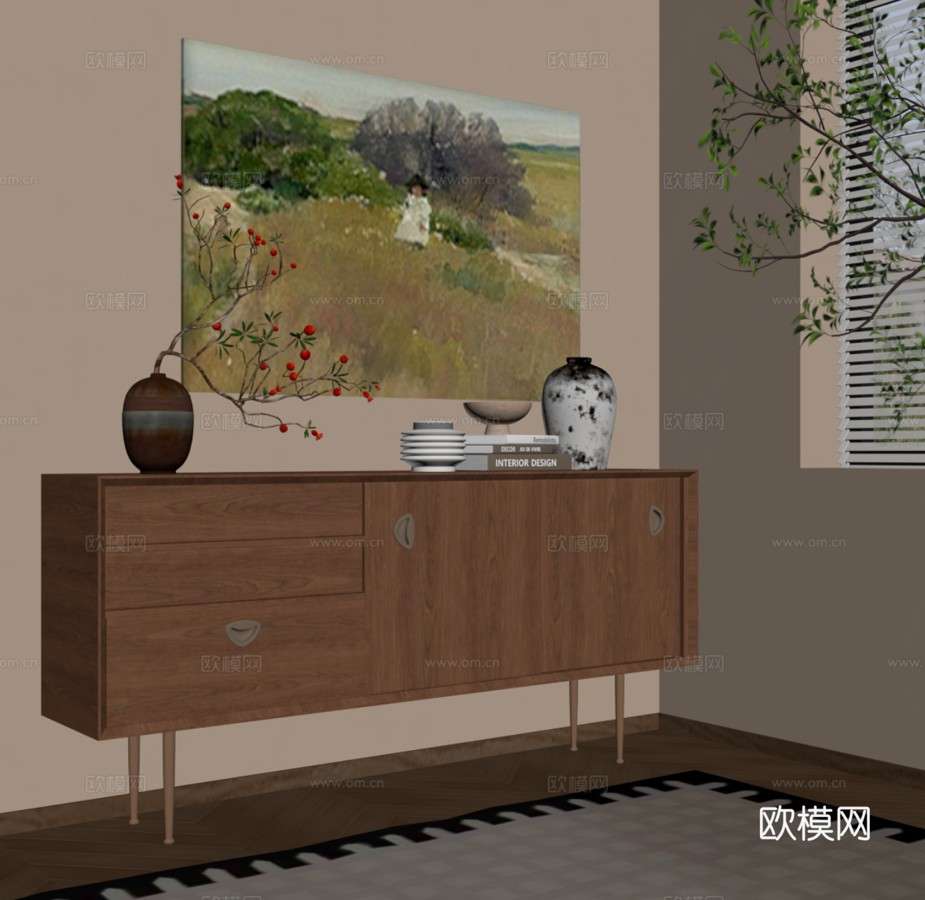 中古风玄关柜 端景柜 边柜su模型