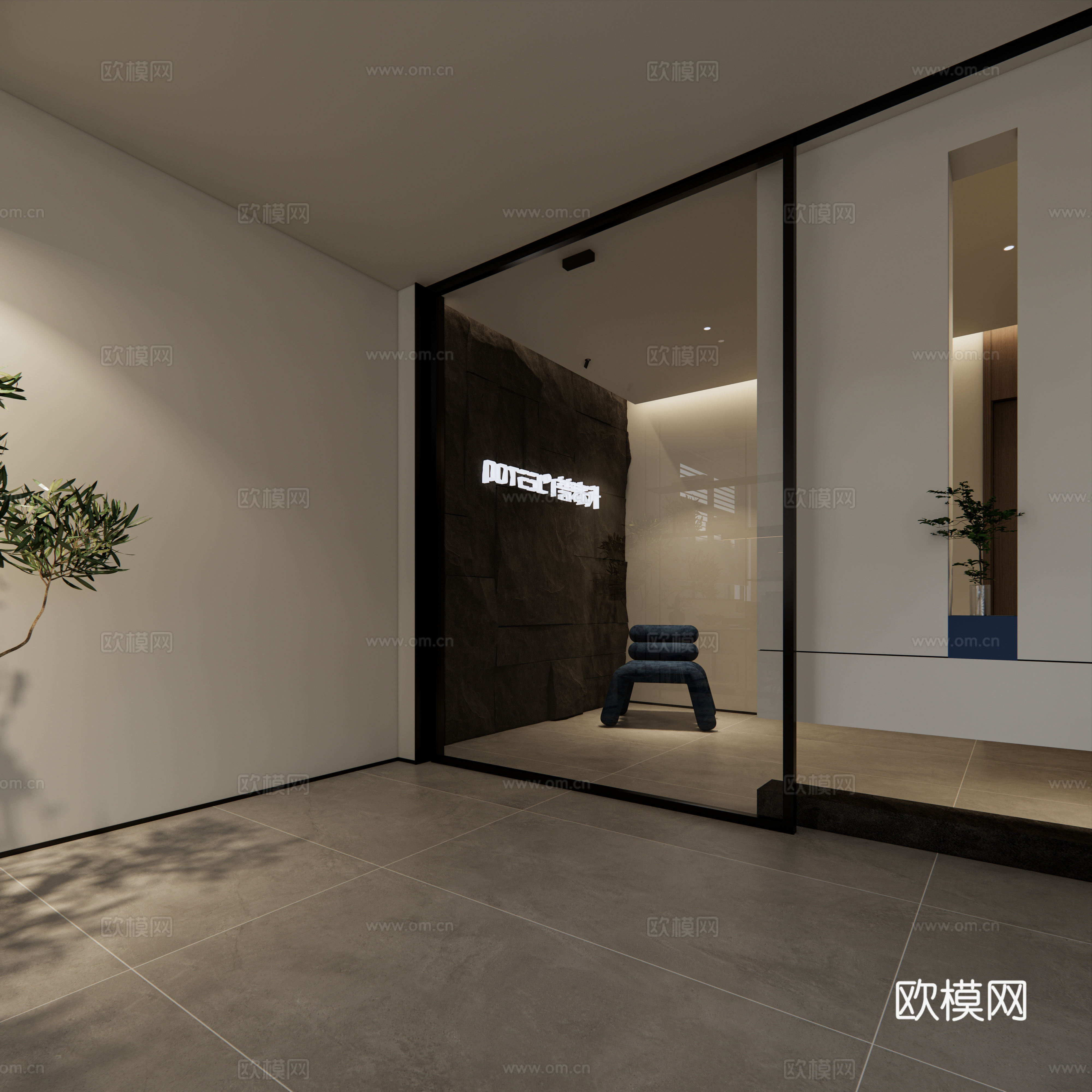 现代企业门厅玄关,开放办公区su模型