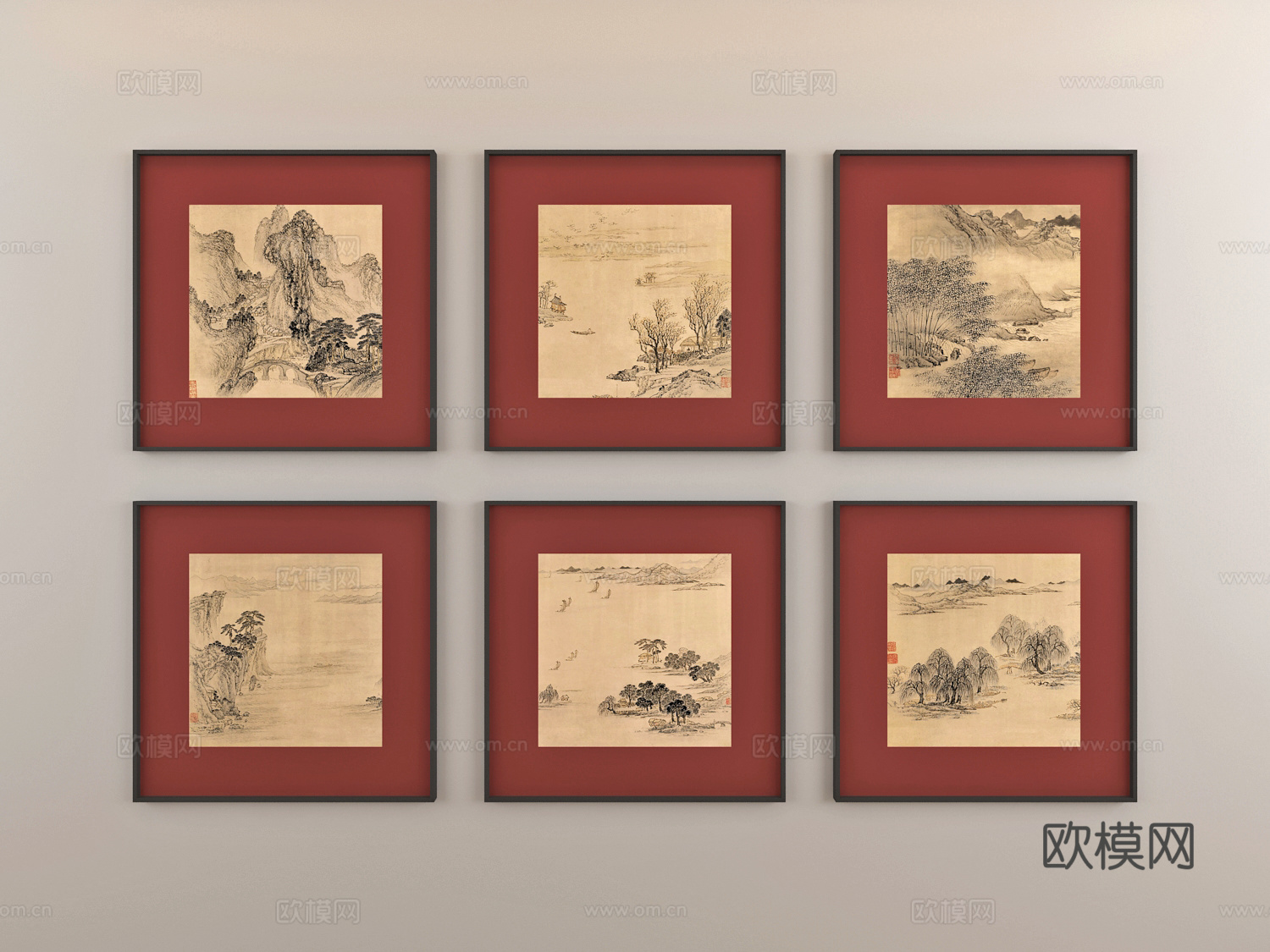 组合画 风景组合画 餐厅组合画 玄关组合画su模型