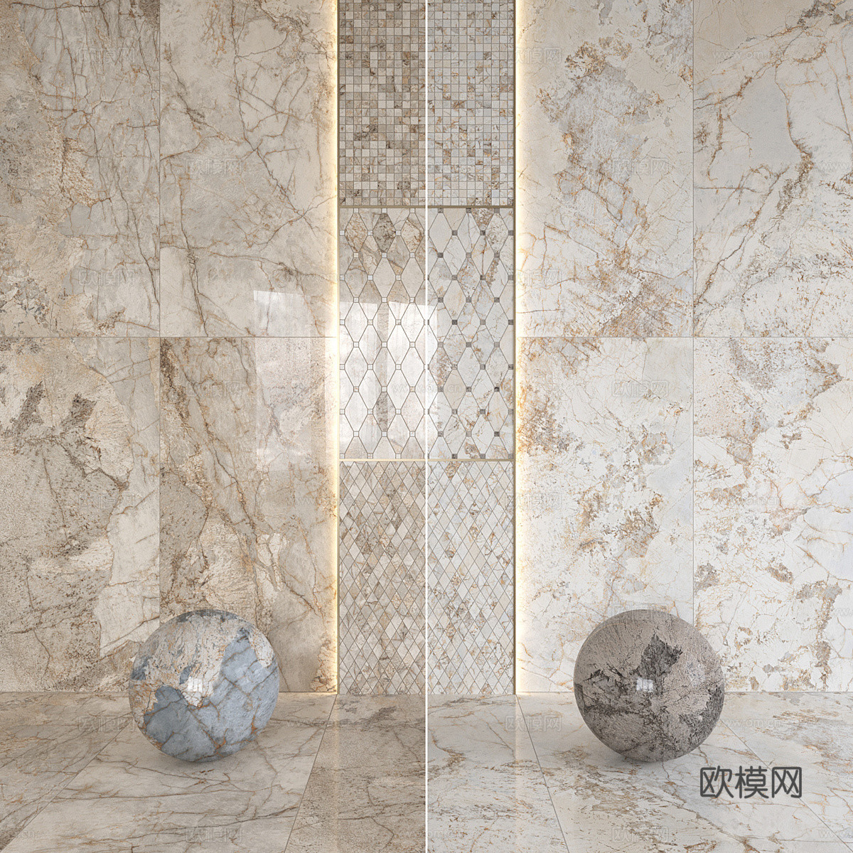 现代轻奢大理石 瓷砖 岩板 马赛克瓷砖3d模型下载（渲染图1）