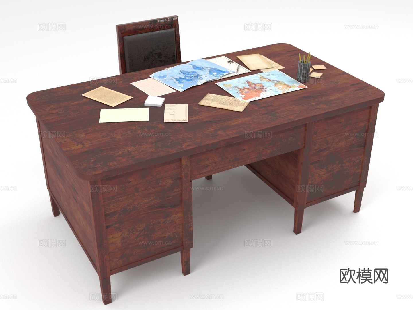 书桌 实木桌 办公桌 复古桌 写字台3d模型下载（渲染图1）