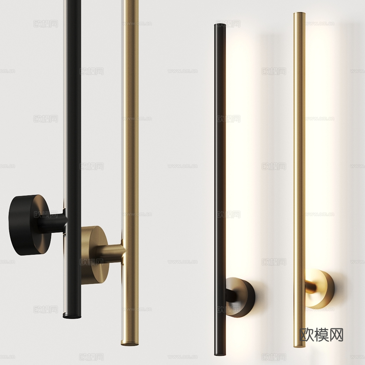 现代轻奢长条金属壁灯3d模型下载（渲染图1）
