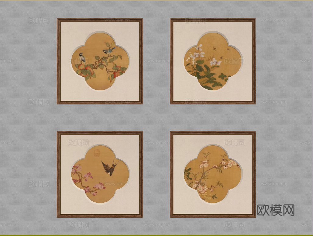 组合画 中式组合画 宋式美学组合画su模型