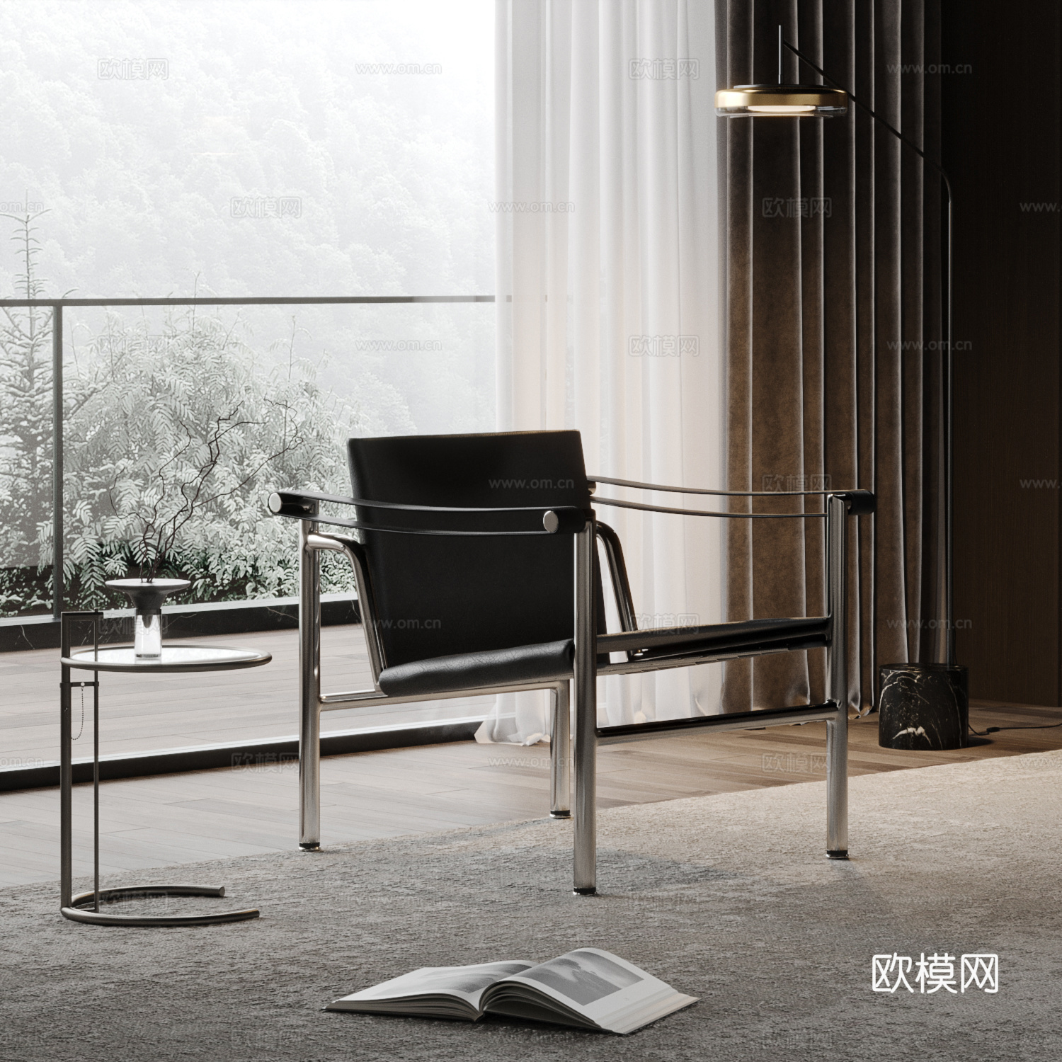 CASSINA 现代休闲椅 LC1休闲椅 沙发椅 单椅su模型