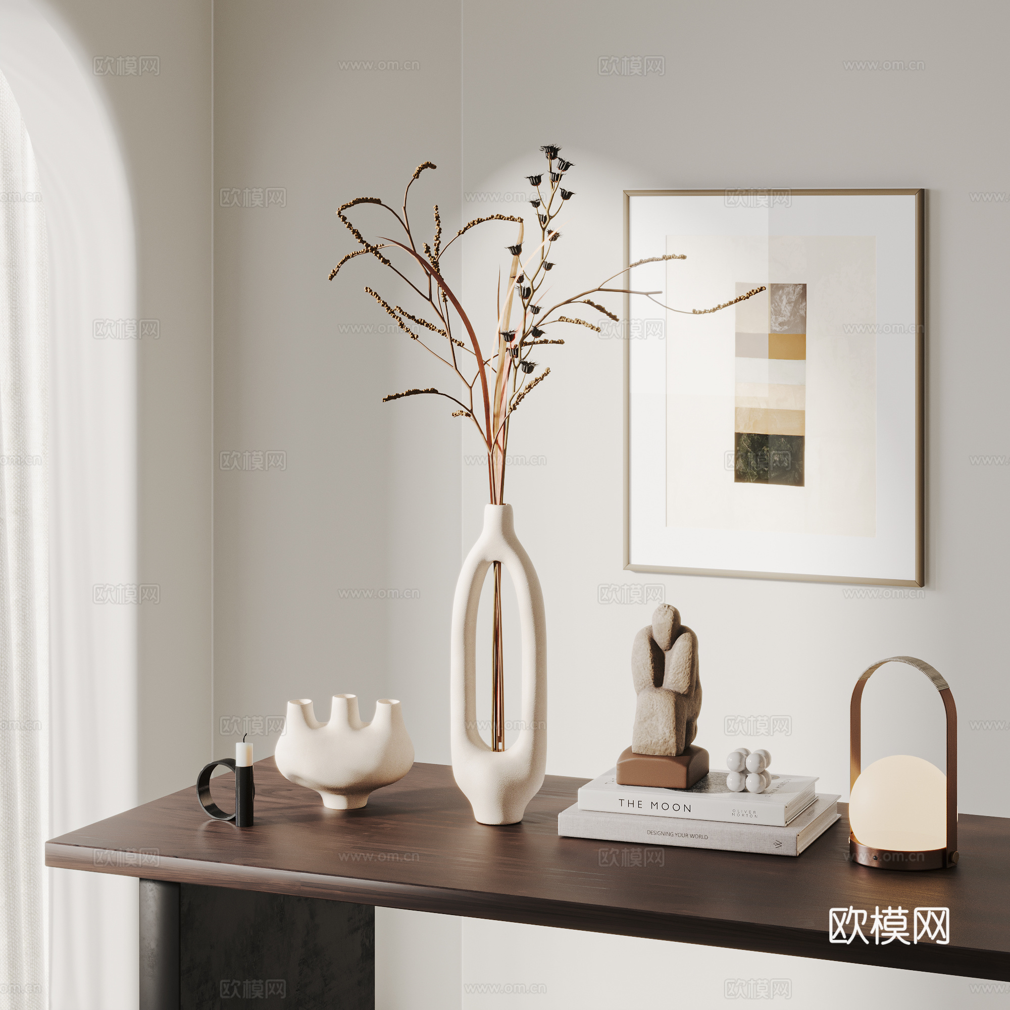 menu 现代中古风饰品摆件组合 花瓶 挂画 书籍 装饰品su模型