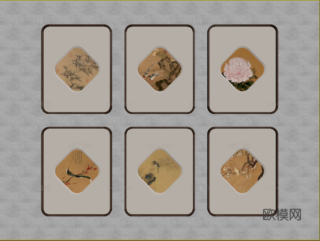 组合画 中式组合画 宋式美学组合画su模型