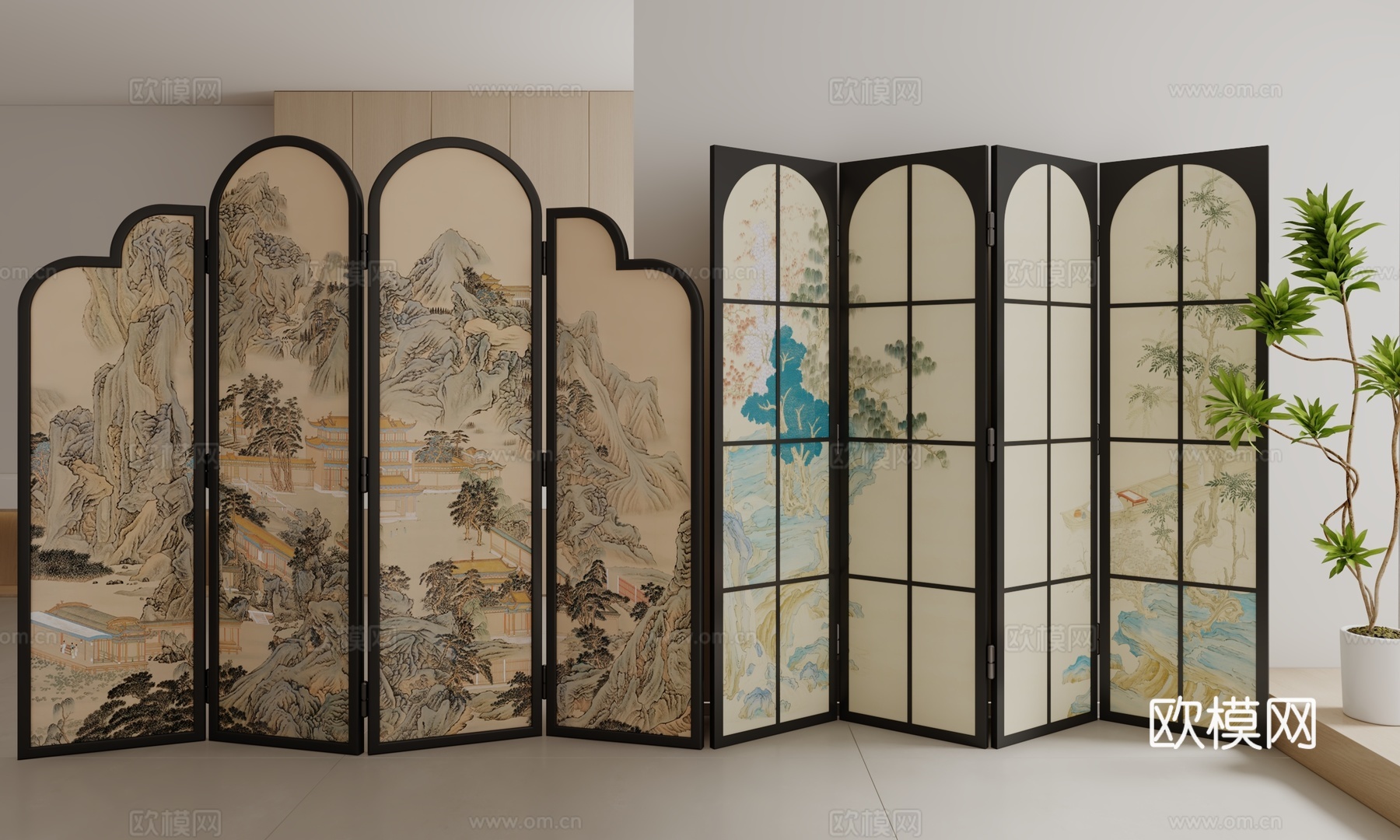 法式中古风屏风3d模型下载