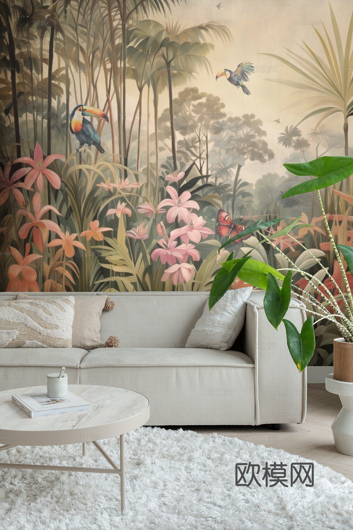 中古美式家居客厅 带动画 中古风壁画下载