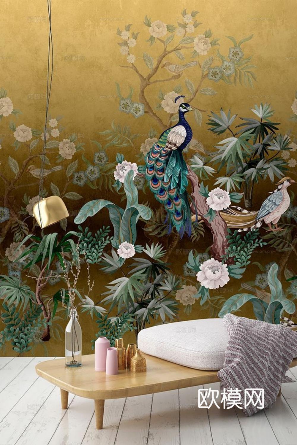 中古美式家居客厅 带动画 中古风壁画下载