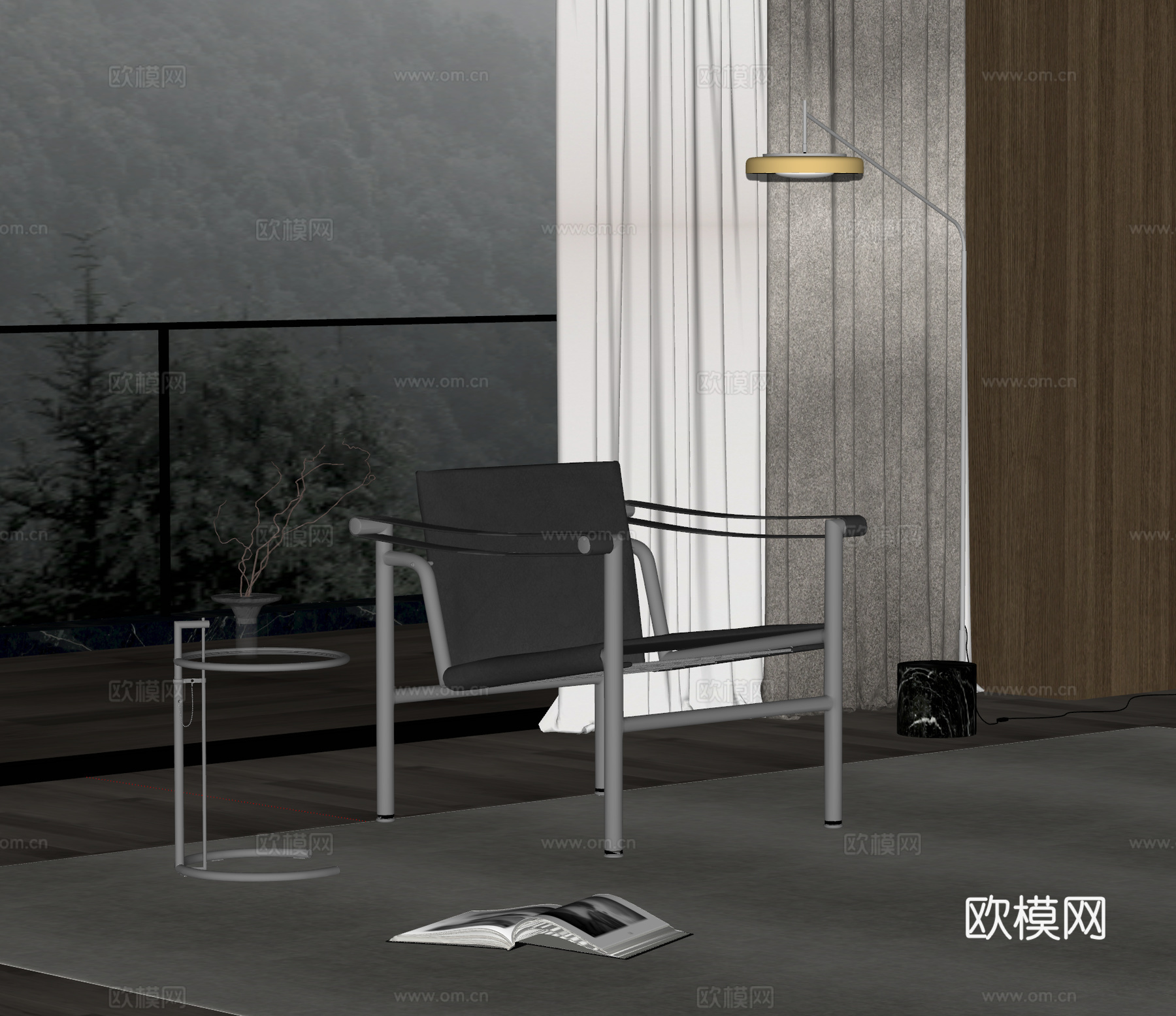 CASSINA 现代休闲椅 LC1休闲椅 沙发椅 单椅su模型
