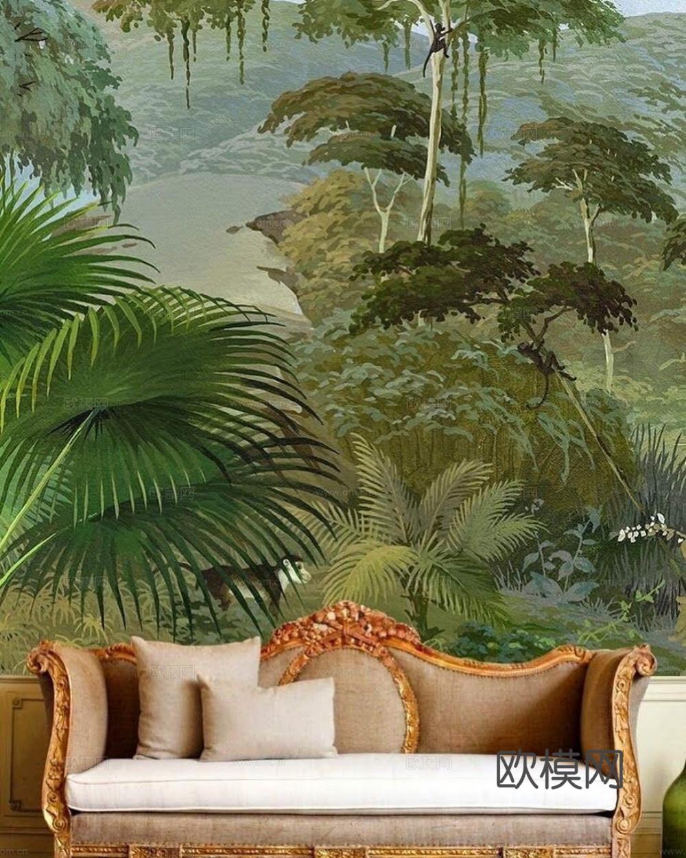 中古美式家居客厅 带动画 中古风壁画下载