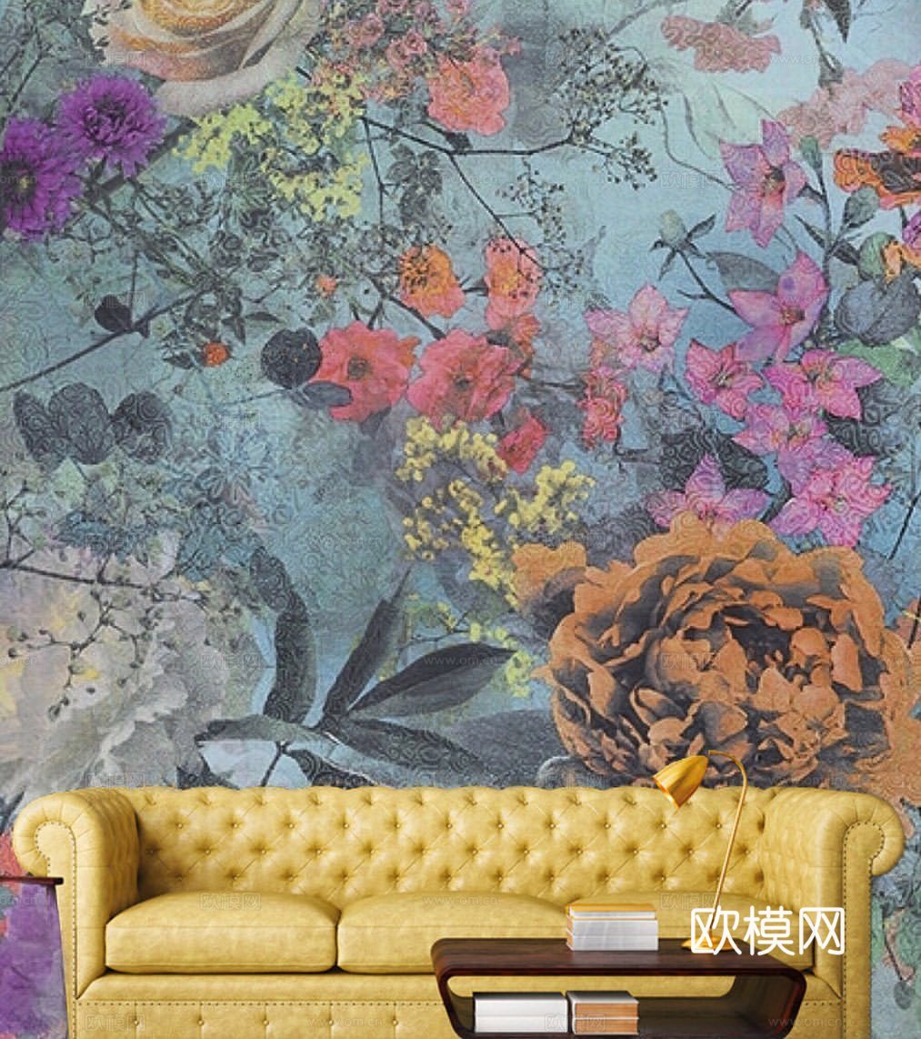 中古美式家居客厅 带动画 中古风壁画下载