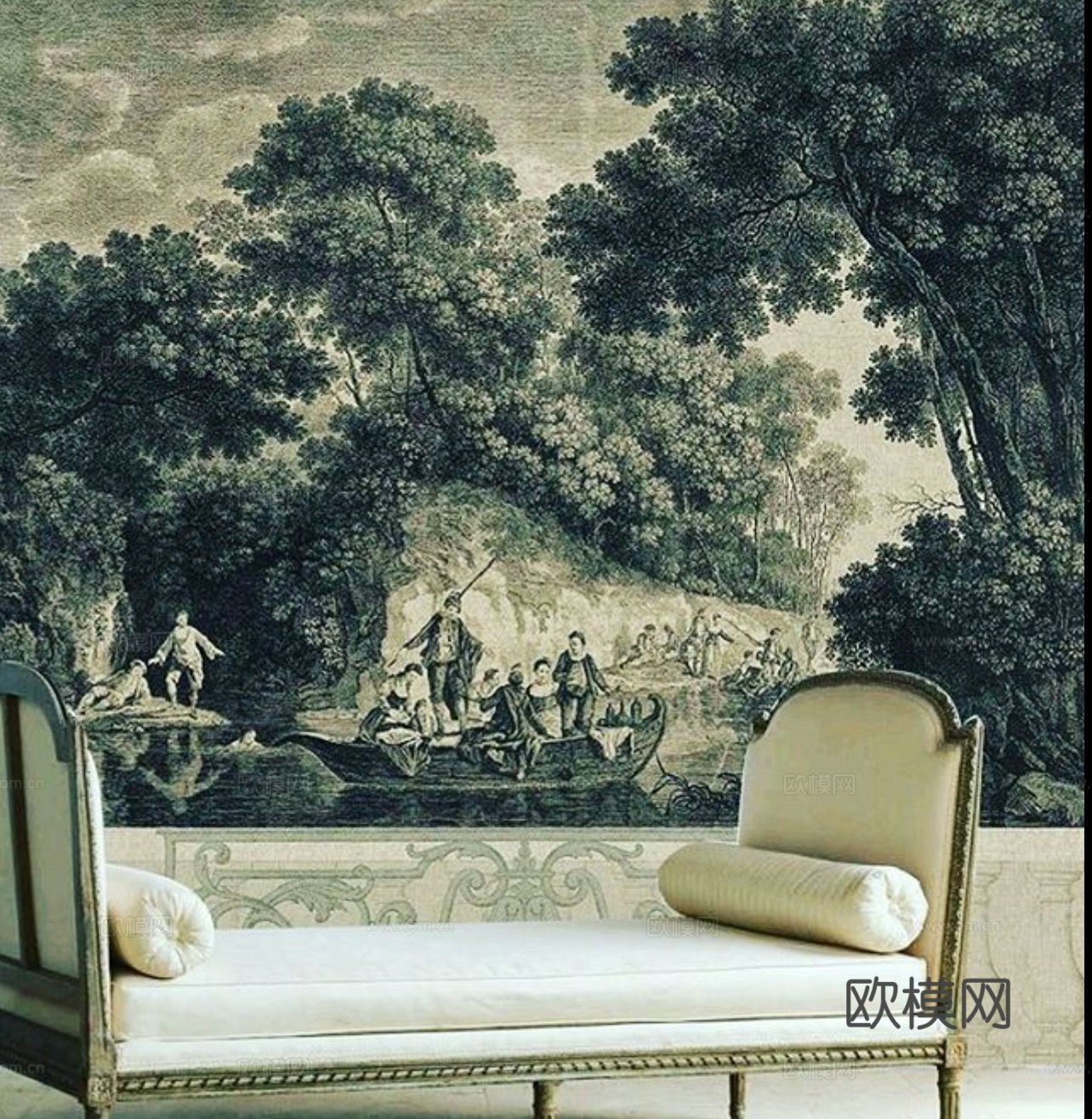 中古美式家居客厅 带动画 中古风壁画下载